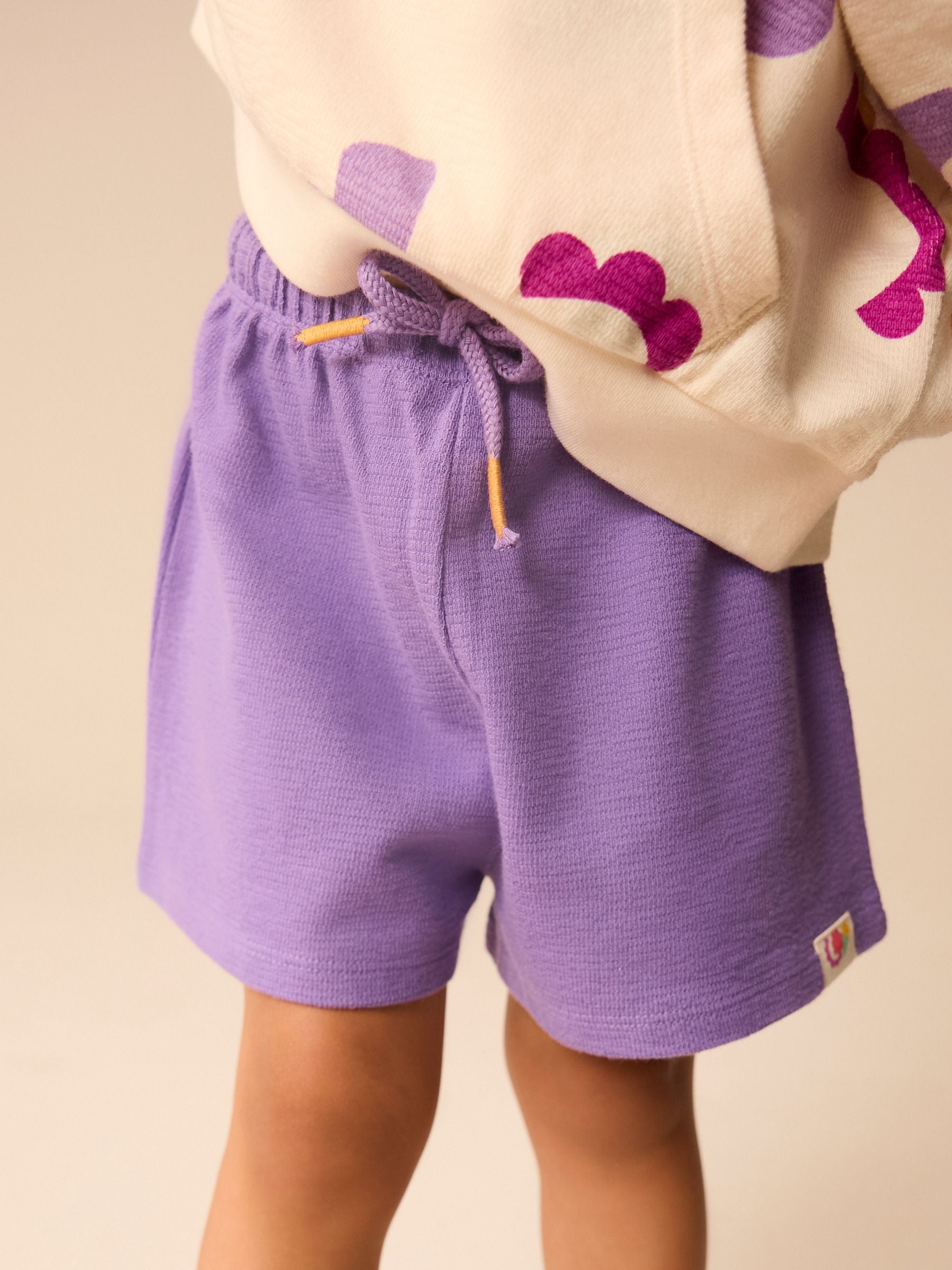 Cream/Purple 100% Cotton Sweatshirt and Shorts Set (3mths-7yrs)