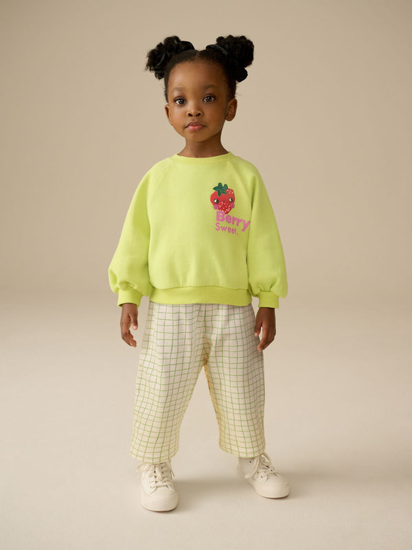 Green Printed Printed Sweatshirt and Barrel Leg Joggers Set (3mths-7yrs)