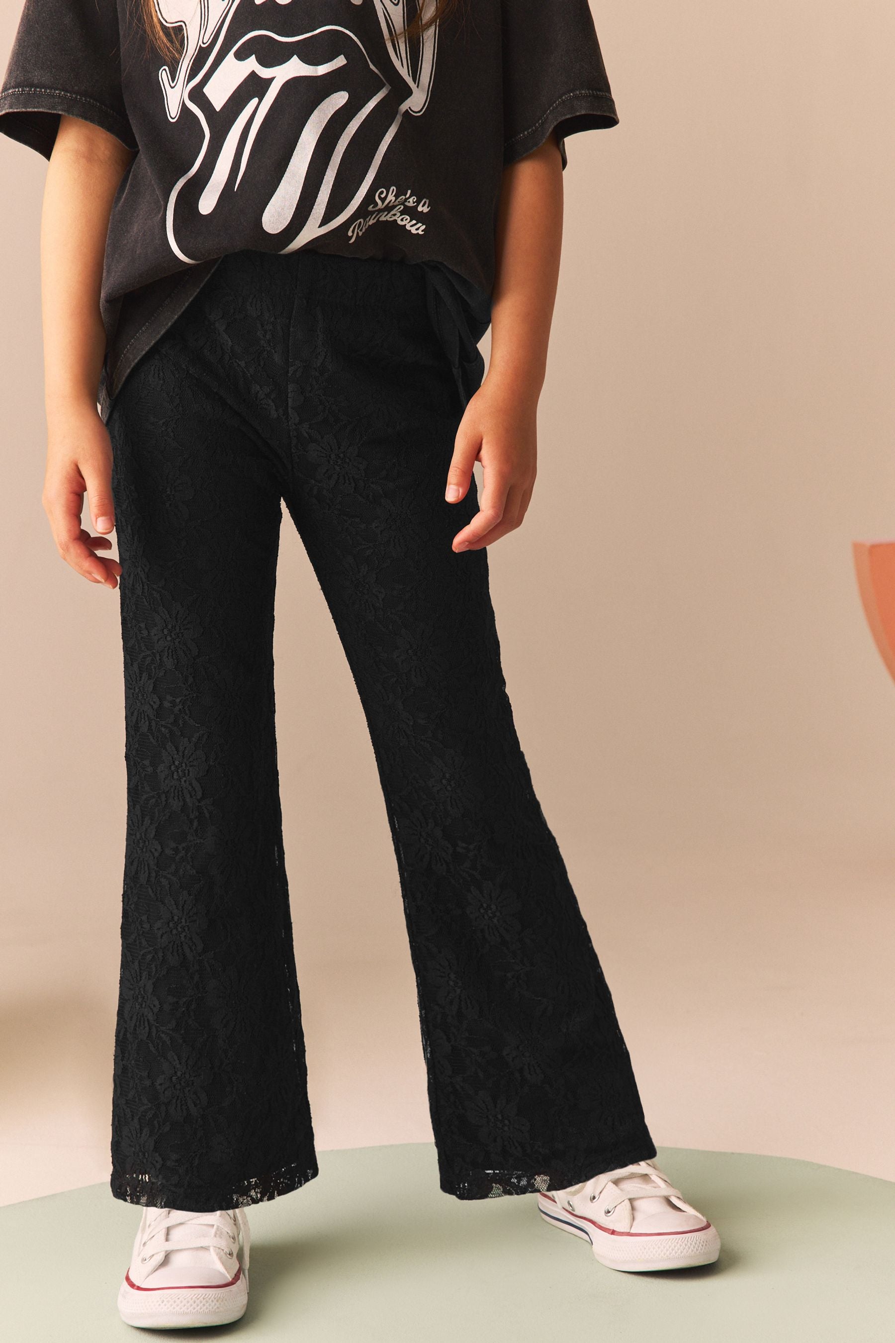 Black Lace Flare Trousers (3-16yrs)