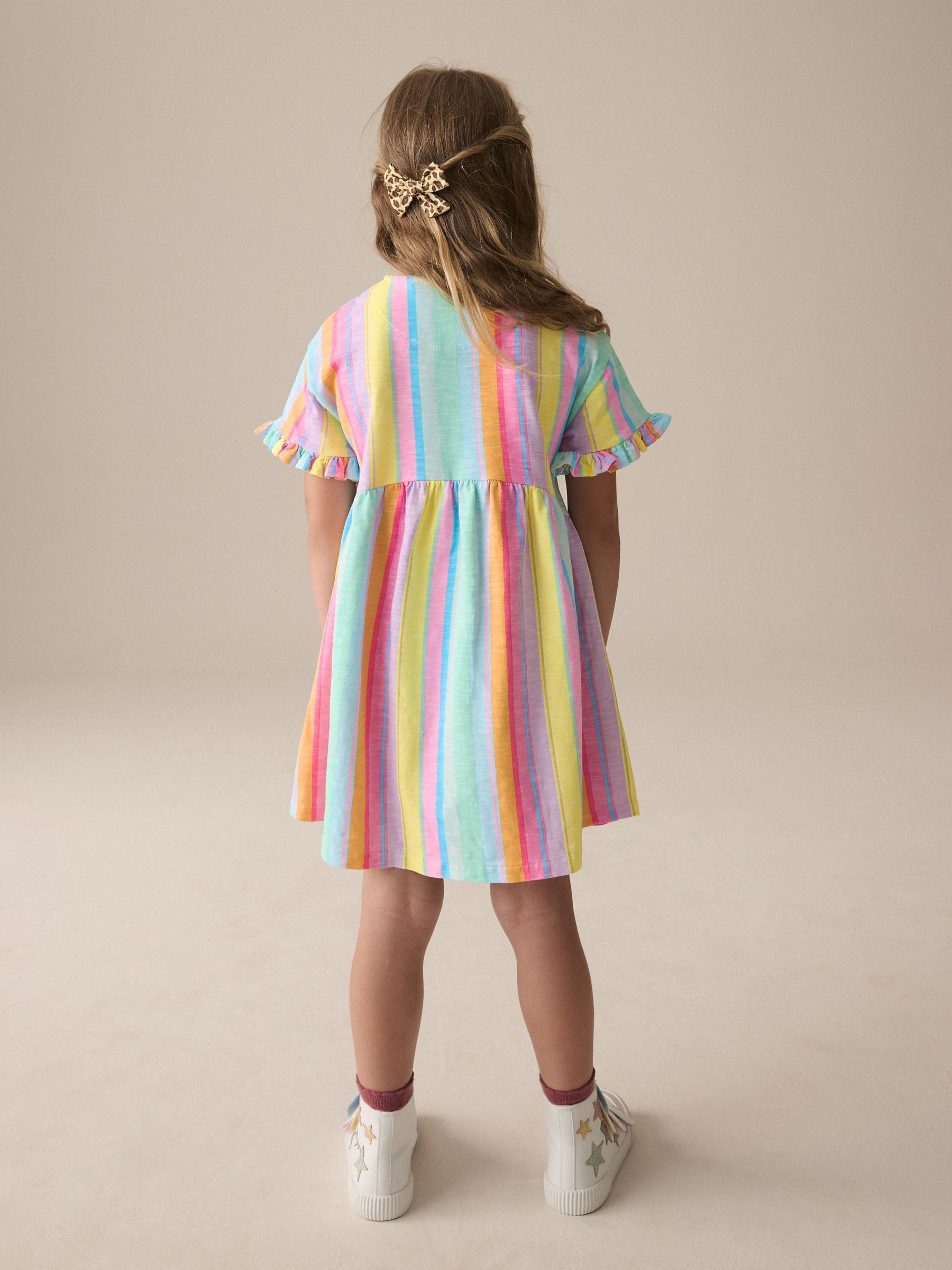 Rainbow Stripe Short Sleeve Jersey 100% Cotton Dress (3-16yrs)