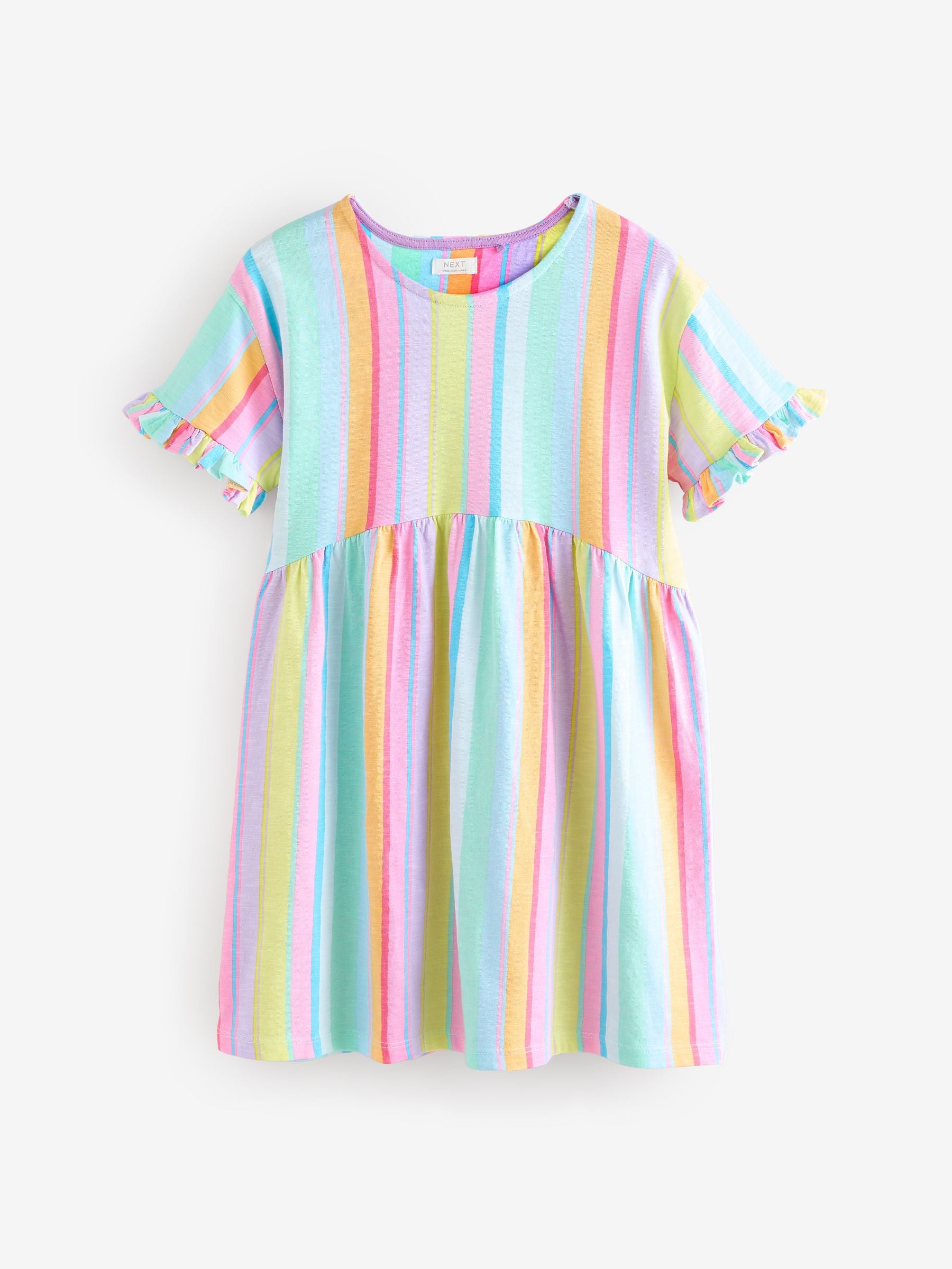 Rainbow Stripe Short Sleeve Jersey 100% Cotton Dress (3-16yrs)