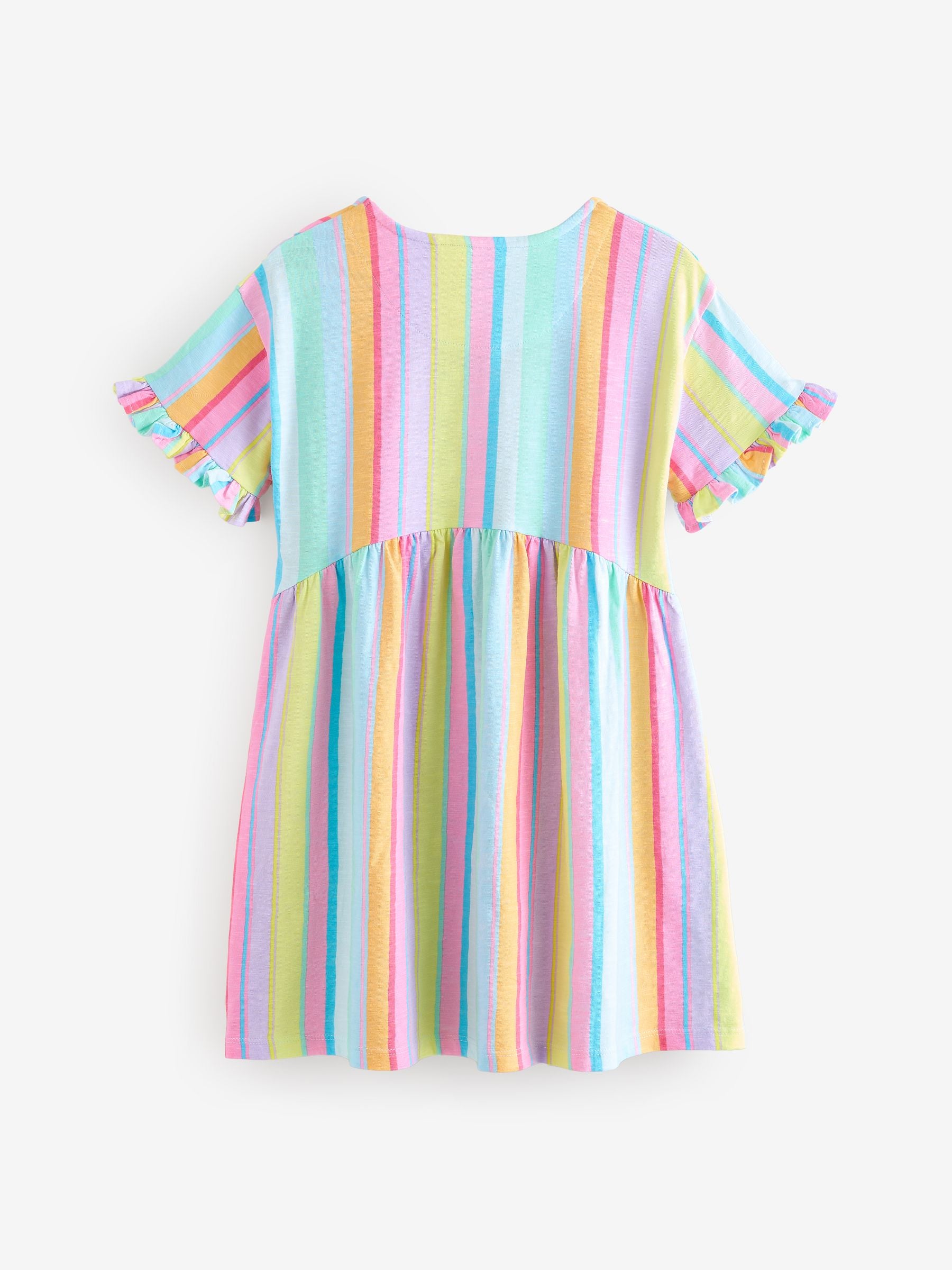 Rainbow Stripe Short Sleeve Jersey 100% Cotton Dress (3-16yrs)