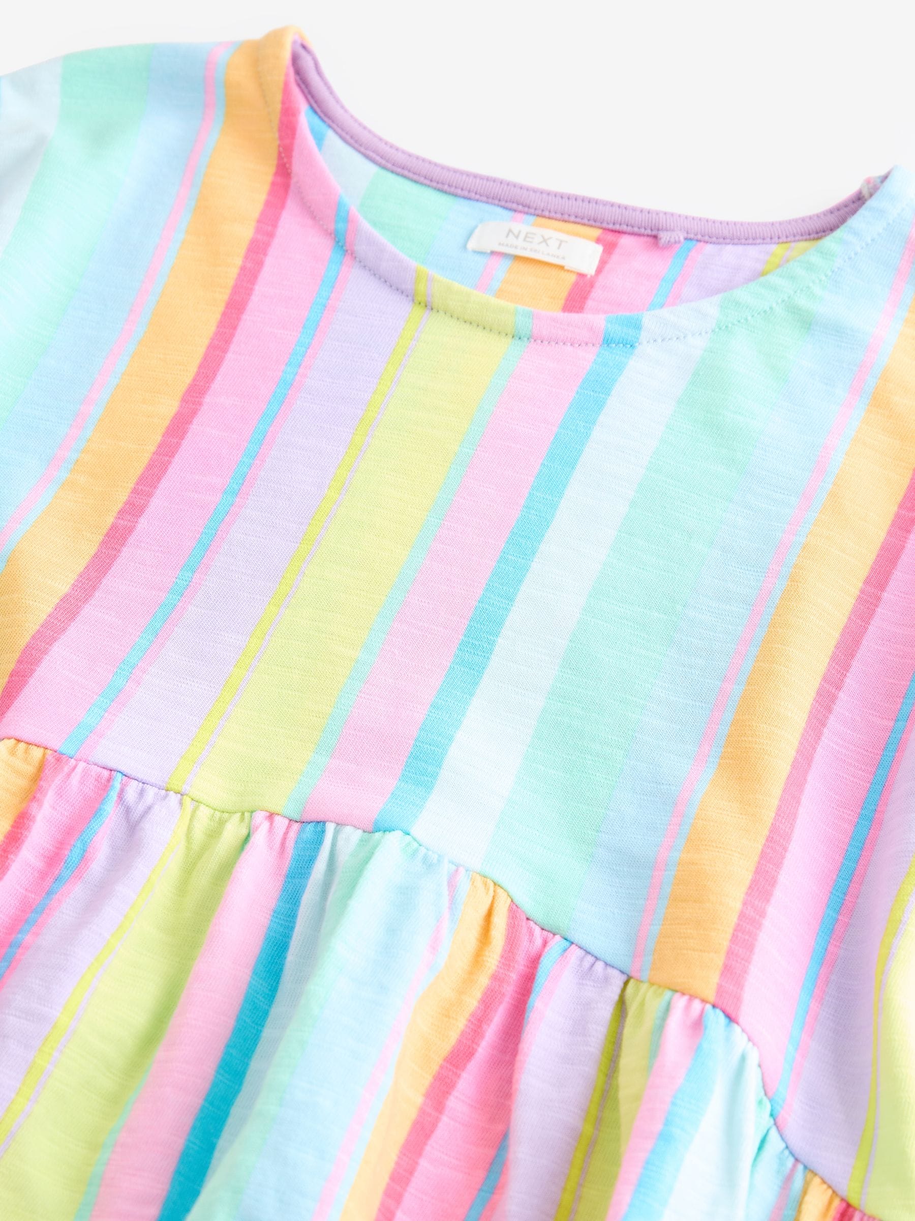 Rainbow Stripe Short Sleeve Jersey 100% Cotton Dress (3-16yrs)