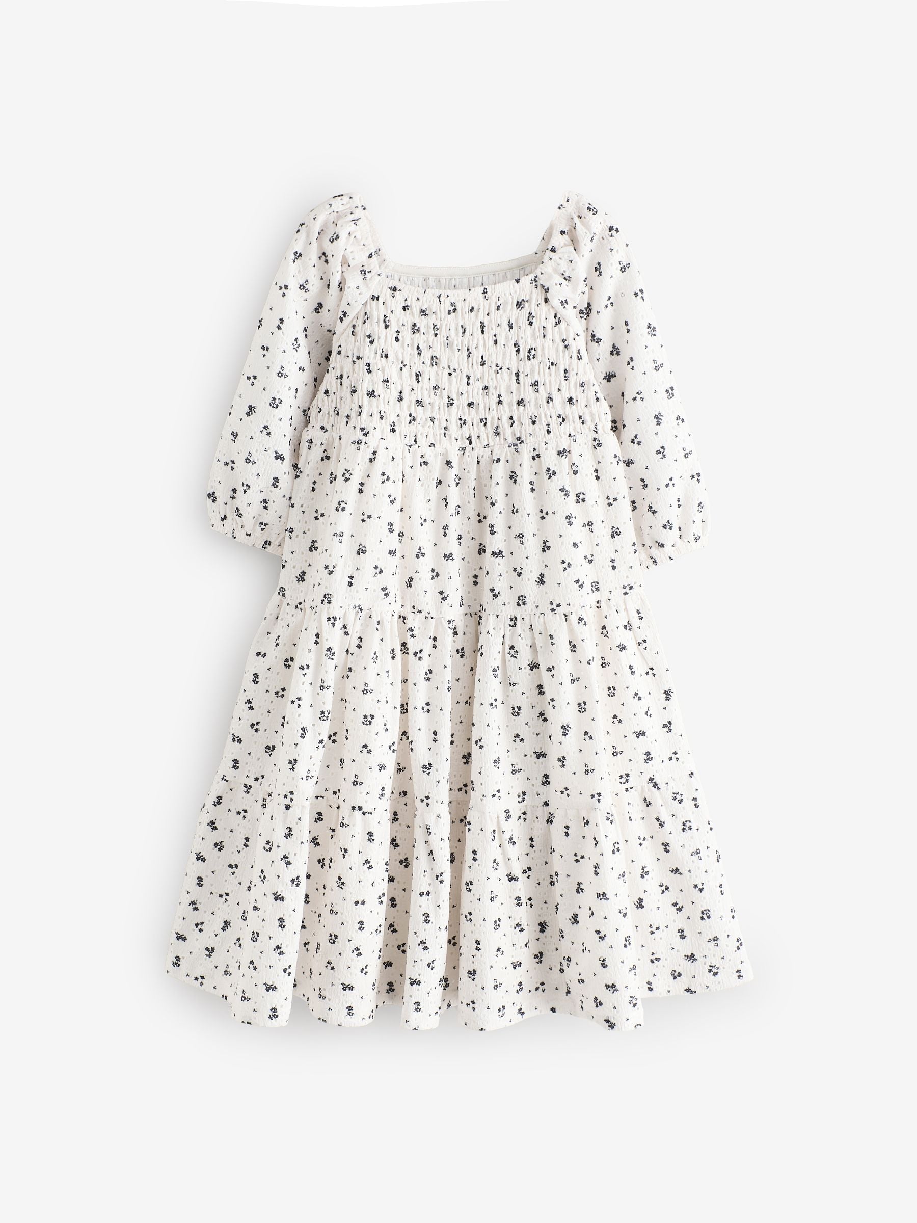 Ecru Ditsy Flower Tiered Broderie Dress (3-16yrs)