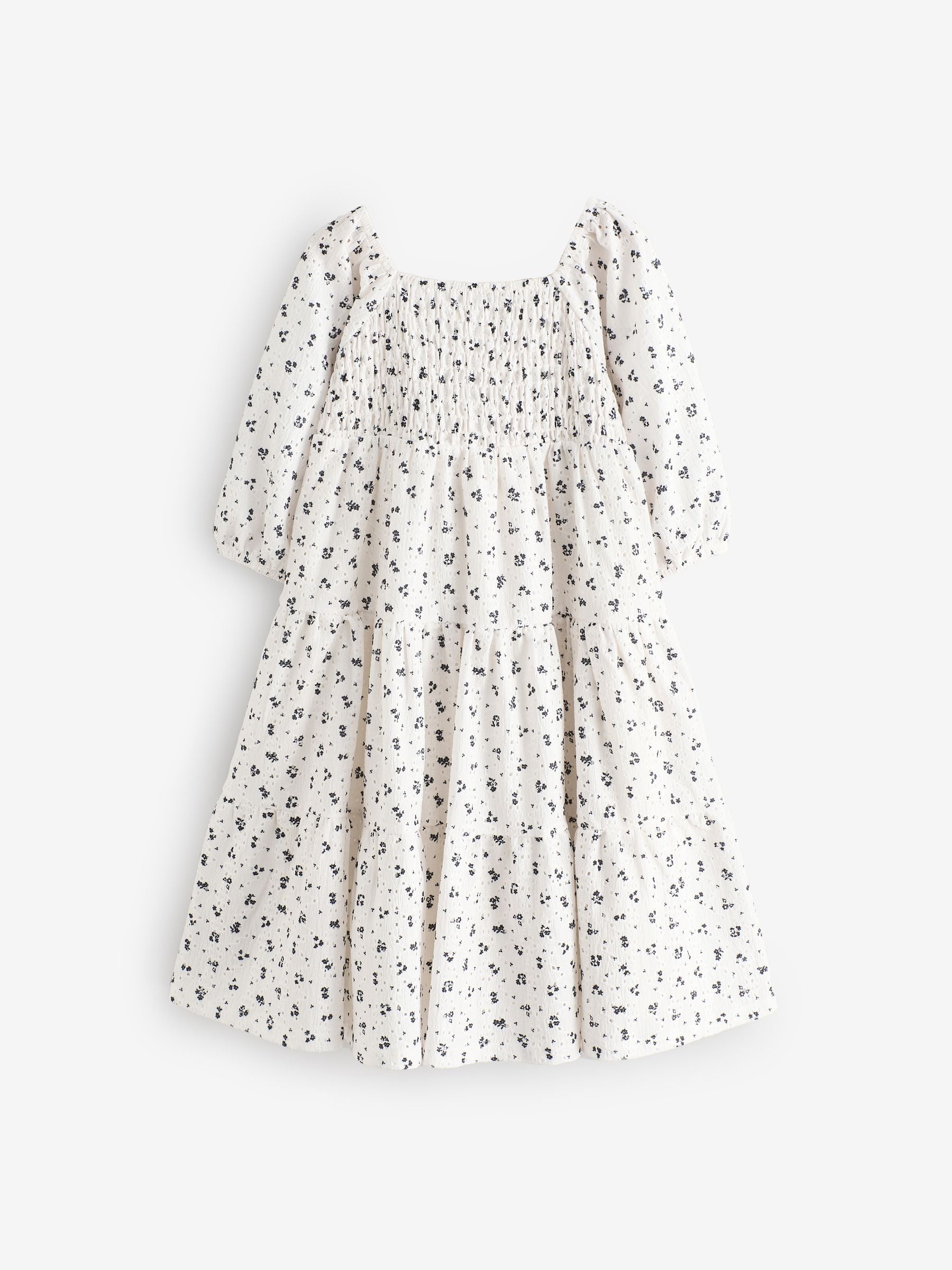 Ecru Ditsy Flower Tiered Broderie Dress (3-16yrs)