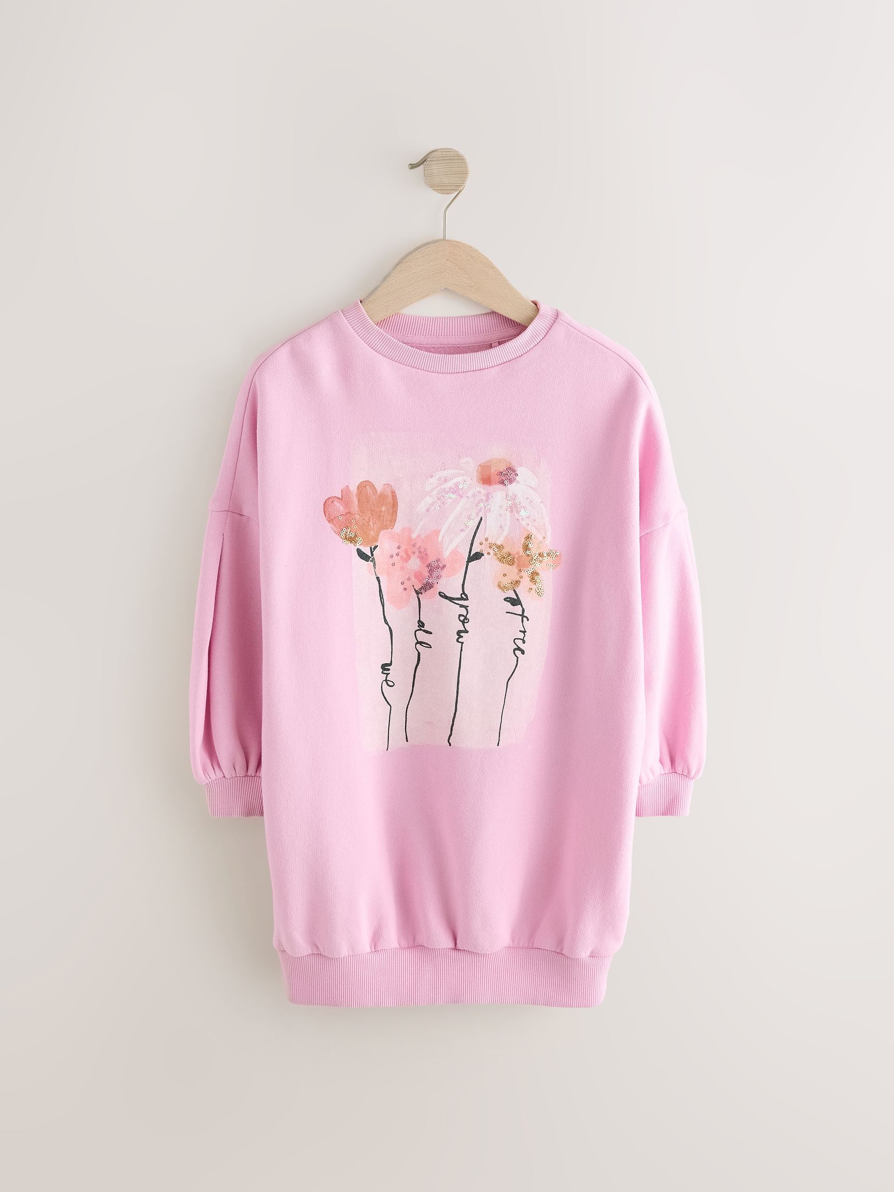 Pink Flower Graphic Jumper Dress (3-16yrs)