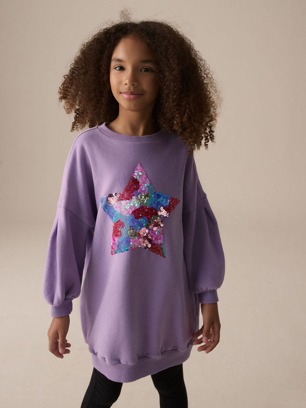 Lilac Purple Sequin Star Jumper Dress (3-16yrs)