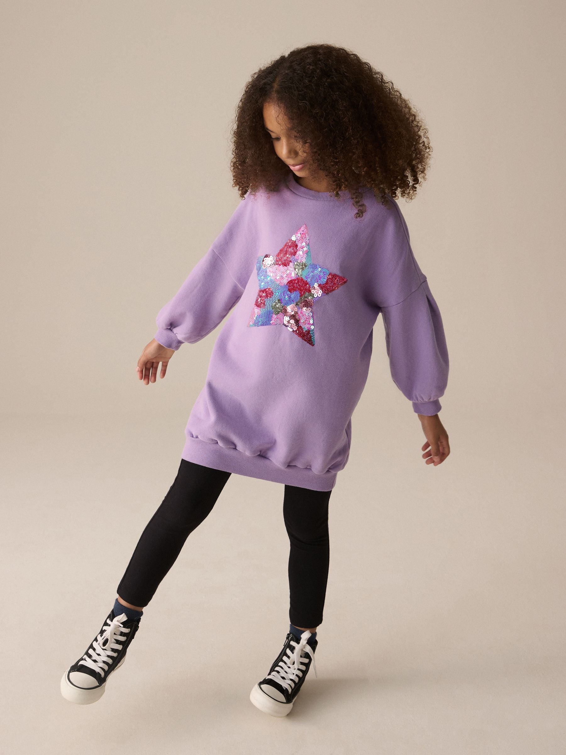 Lilac Purple Sequin Star Jumper Dress (3-16yrs)