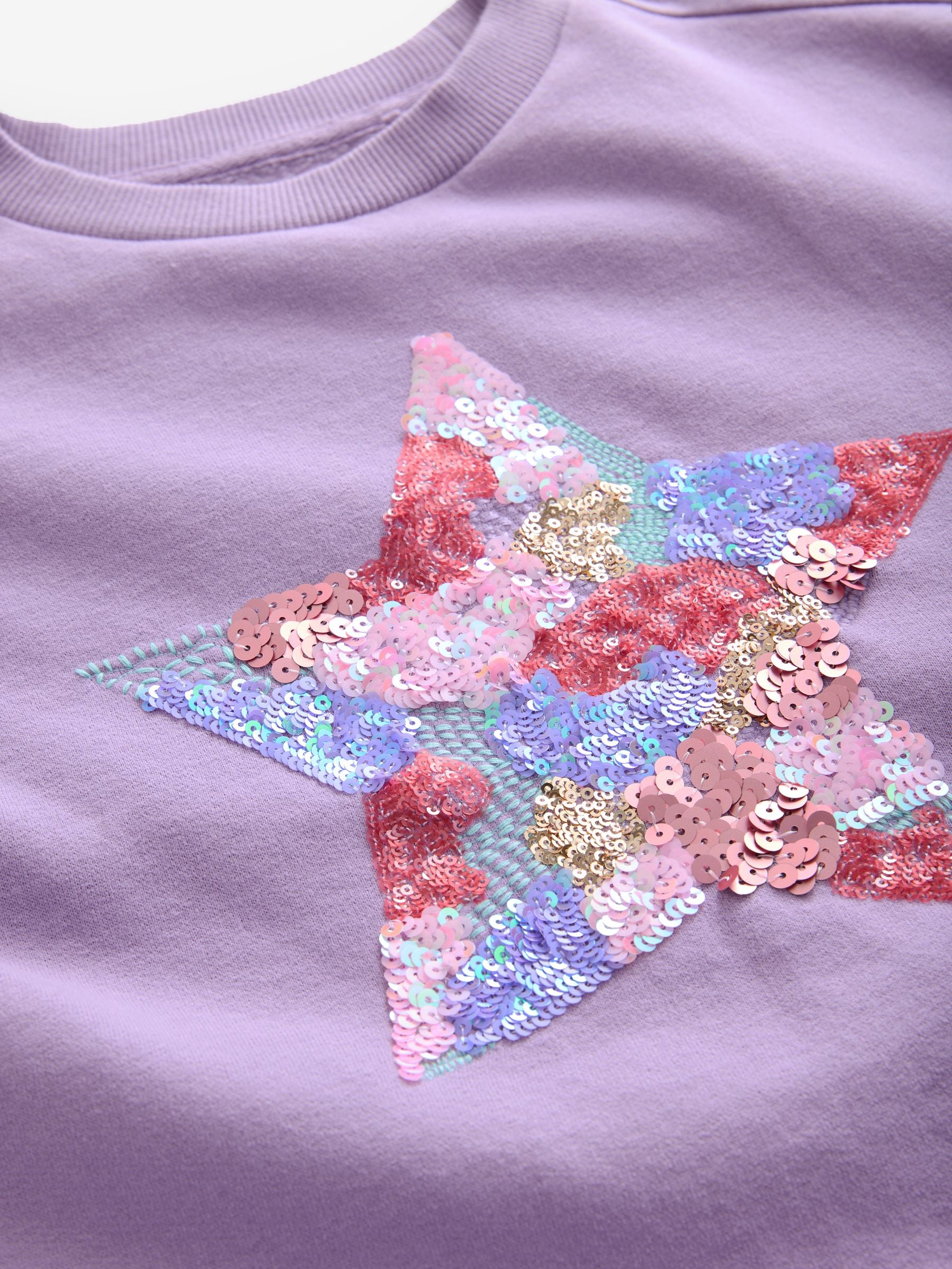 Lilac Purple Sequin Star Jumper Dress (3-16yrs)