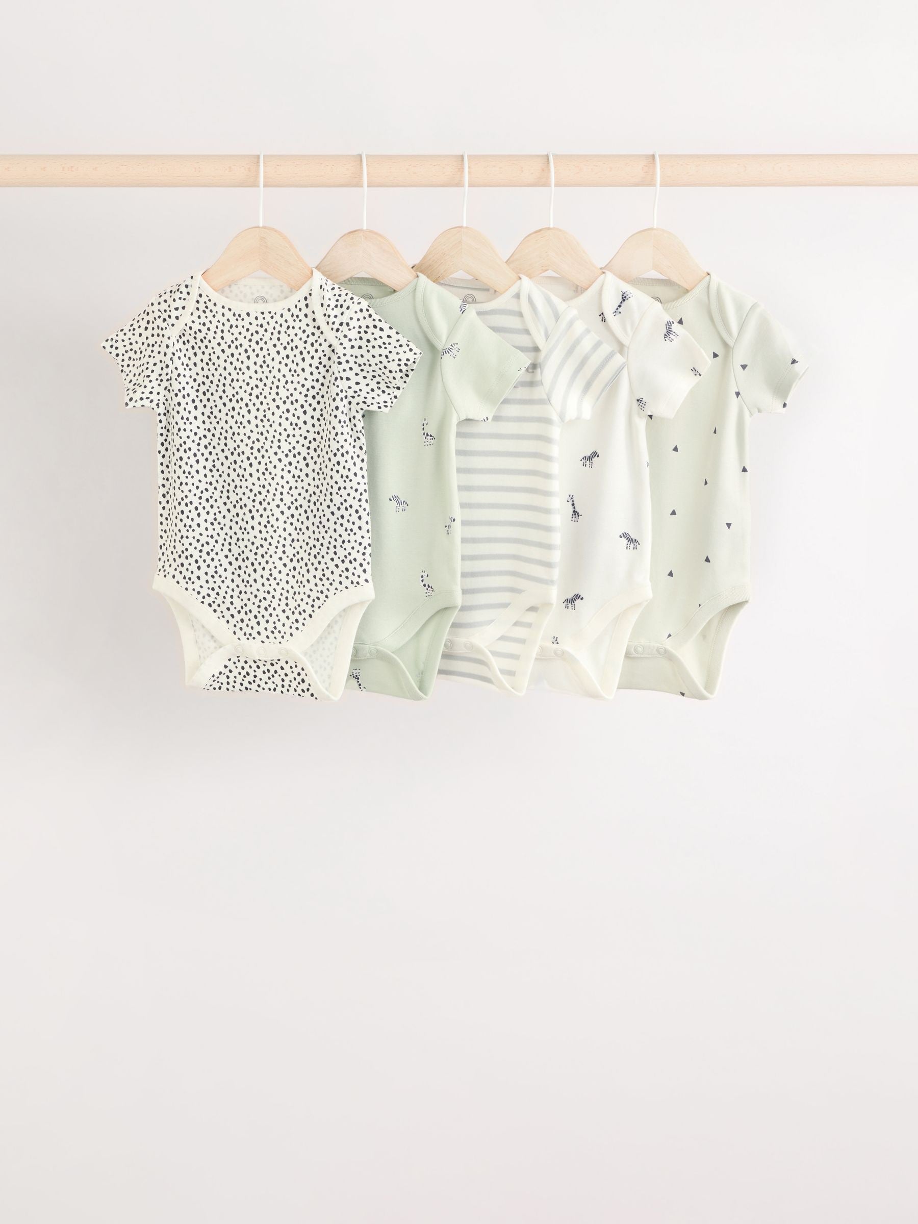 Mint Green Baby Short Sleeve 100% Cotton Bodysuits 5 Pack