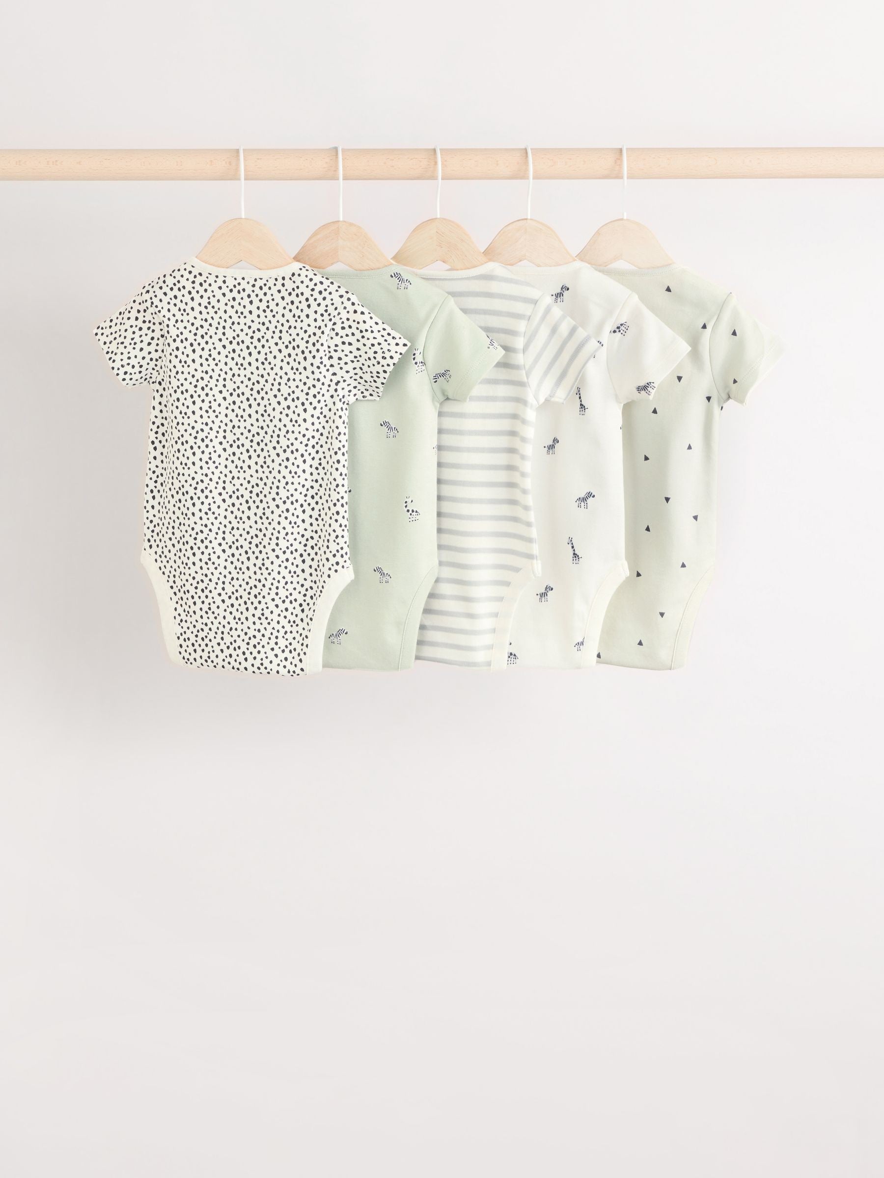 Mint Green Baby Short Sleeve 100% Cotton Bodysuits 5 Pack