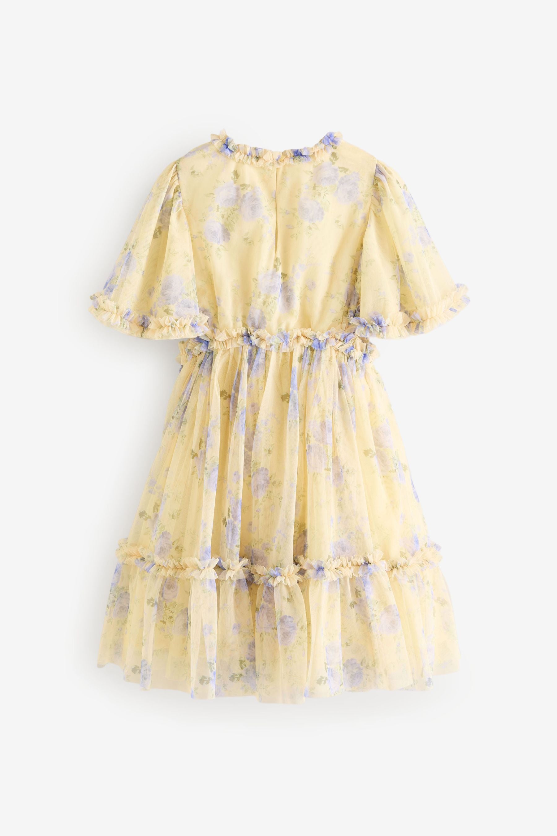 Yellow Floral Cut Out Mesh Printed Dress (3-16yrs)