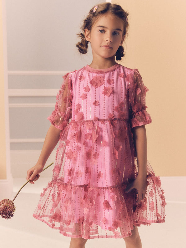 Pink Mesh Flower Sequin Party Dress (3-16yrs)