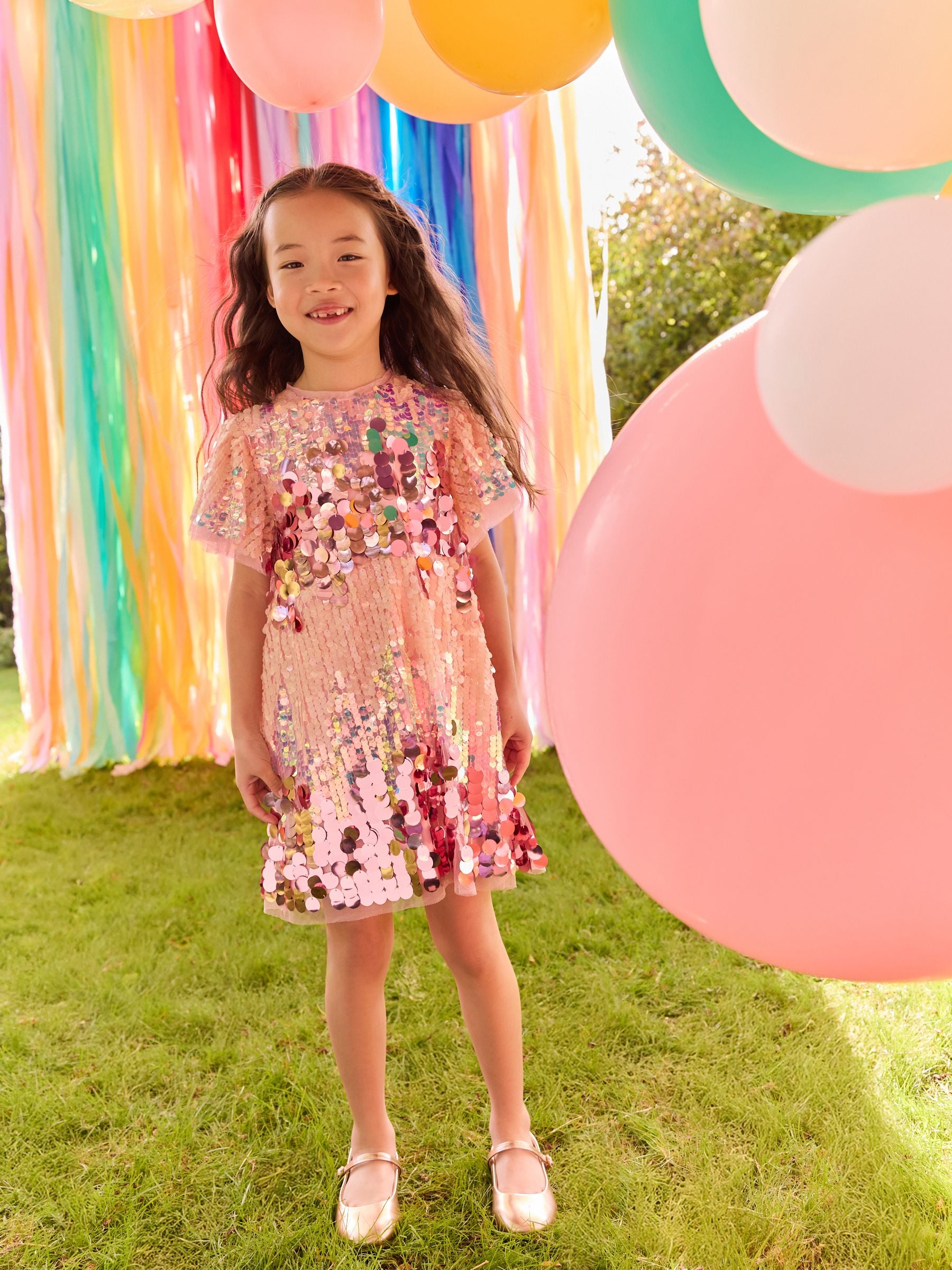 Pink Ombre Angel Sleeve Party Dress (3-14yrs)