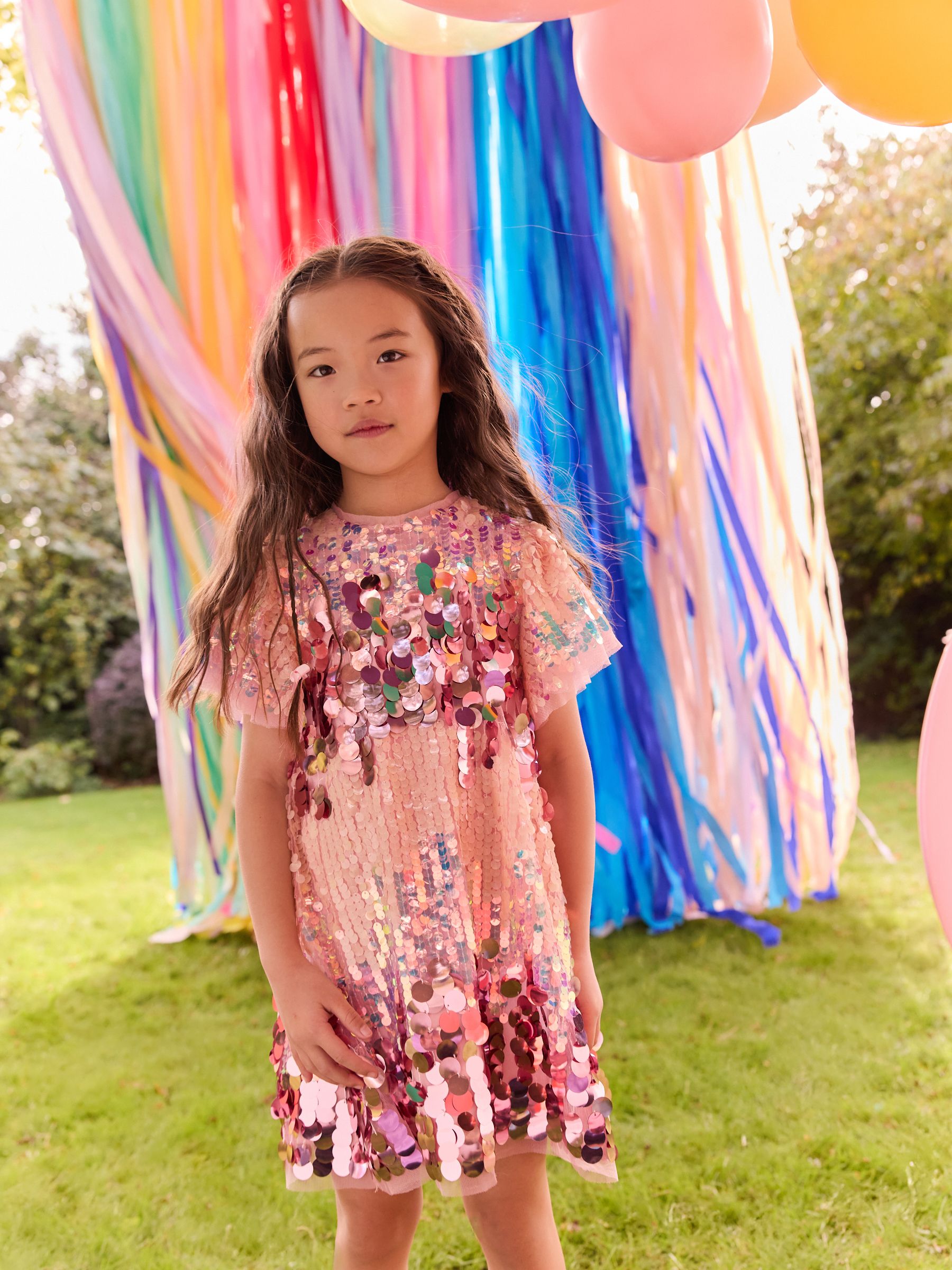 Pink Ombre Angel Sleeve Party Dress (3-14yrs)