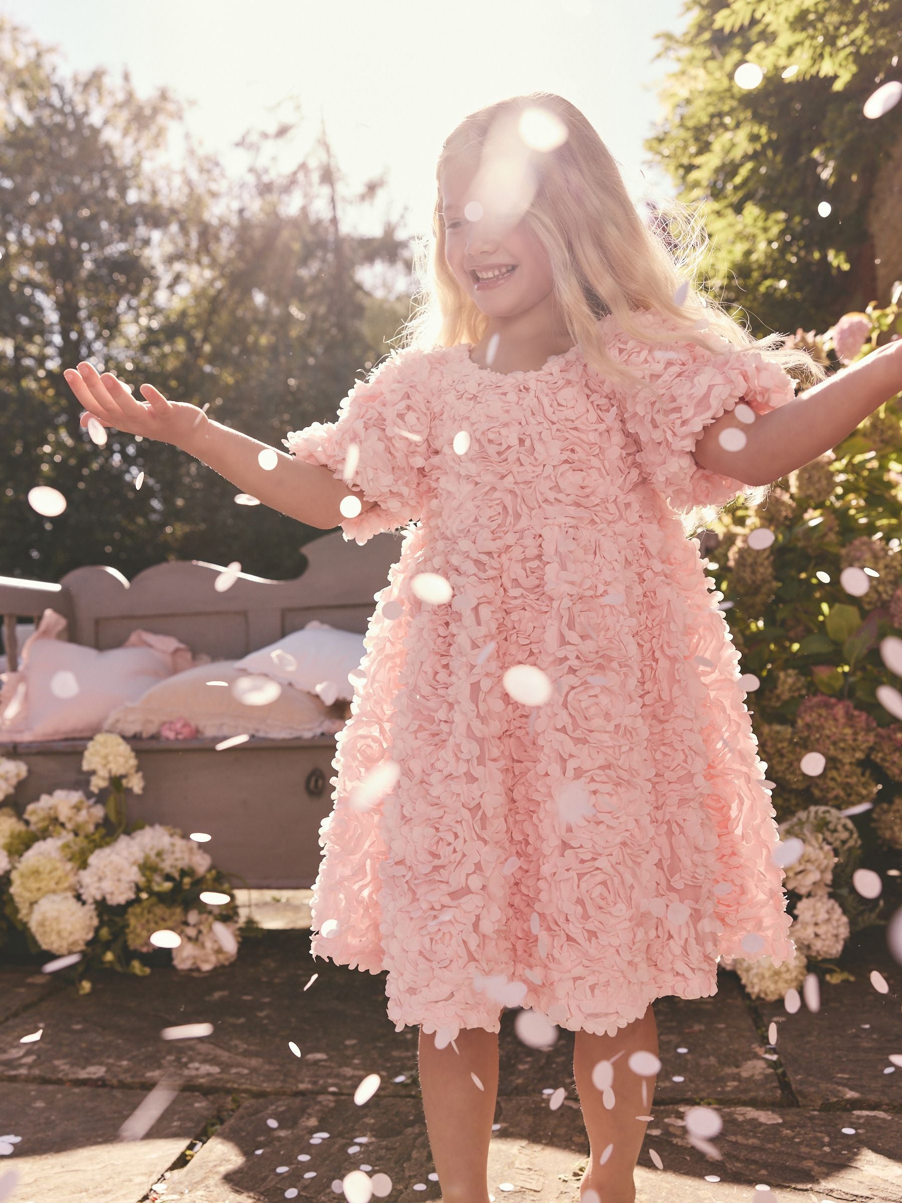 Pink 3D Floral Print Occasion Dress (3-16yrs)