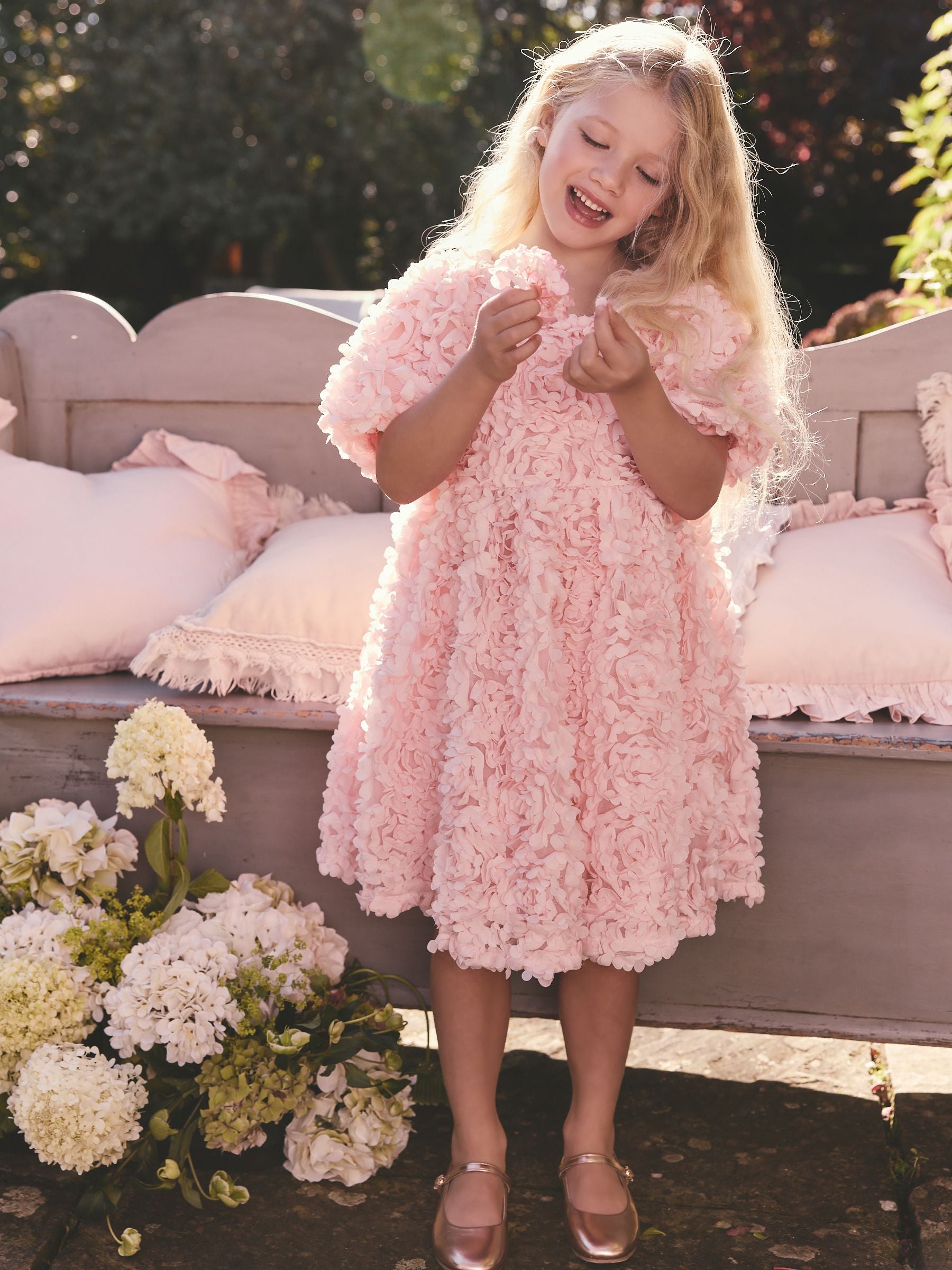 Pink 3D Floral Print Occasion Dress (3-16yrs)