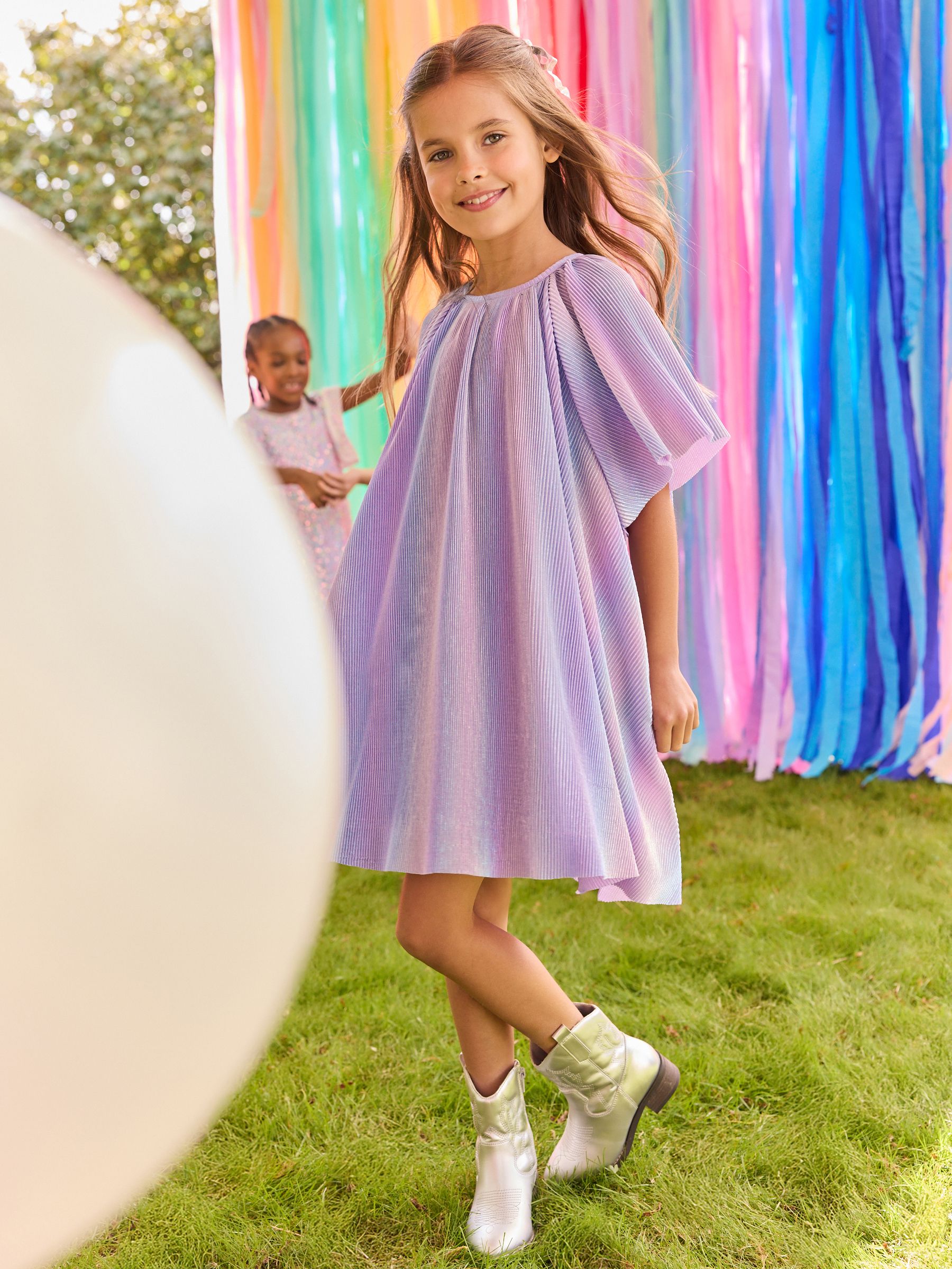 Lilac Purple Rainbow Sparkle Angel Sleeve Party Dress (3-16yrs)