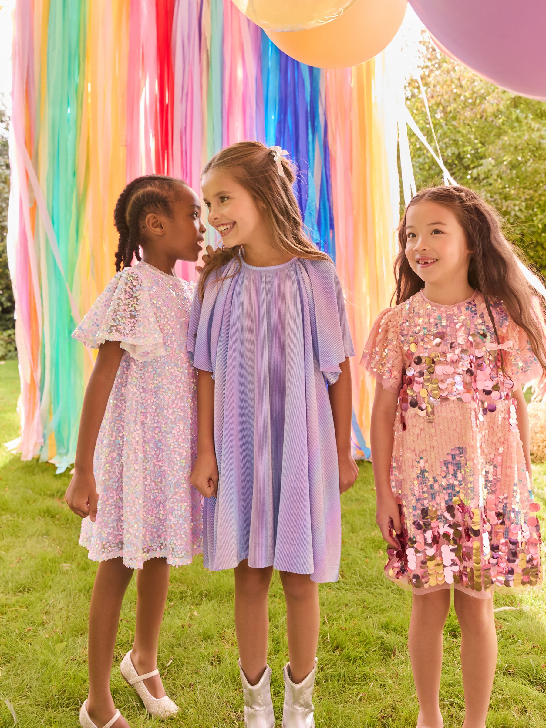 Lilac Purple Rainbow Sparkle Angel Sleeve Party Dress (3-16yrs)