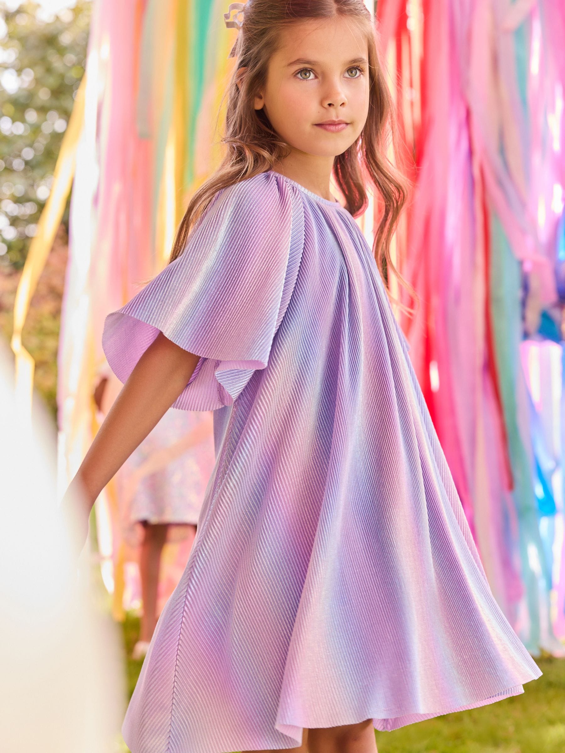 Lilac Purple Rainbow Sparkle Angel Sleeve Party Dress (3-16yrs)