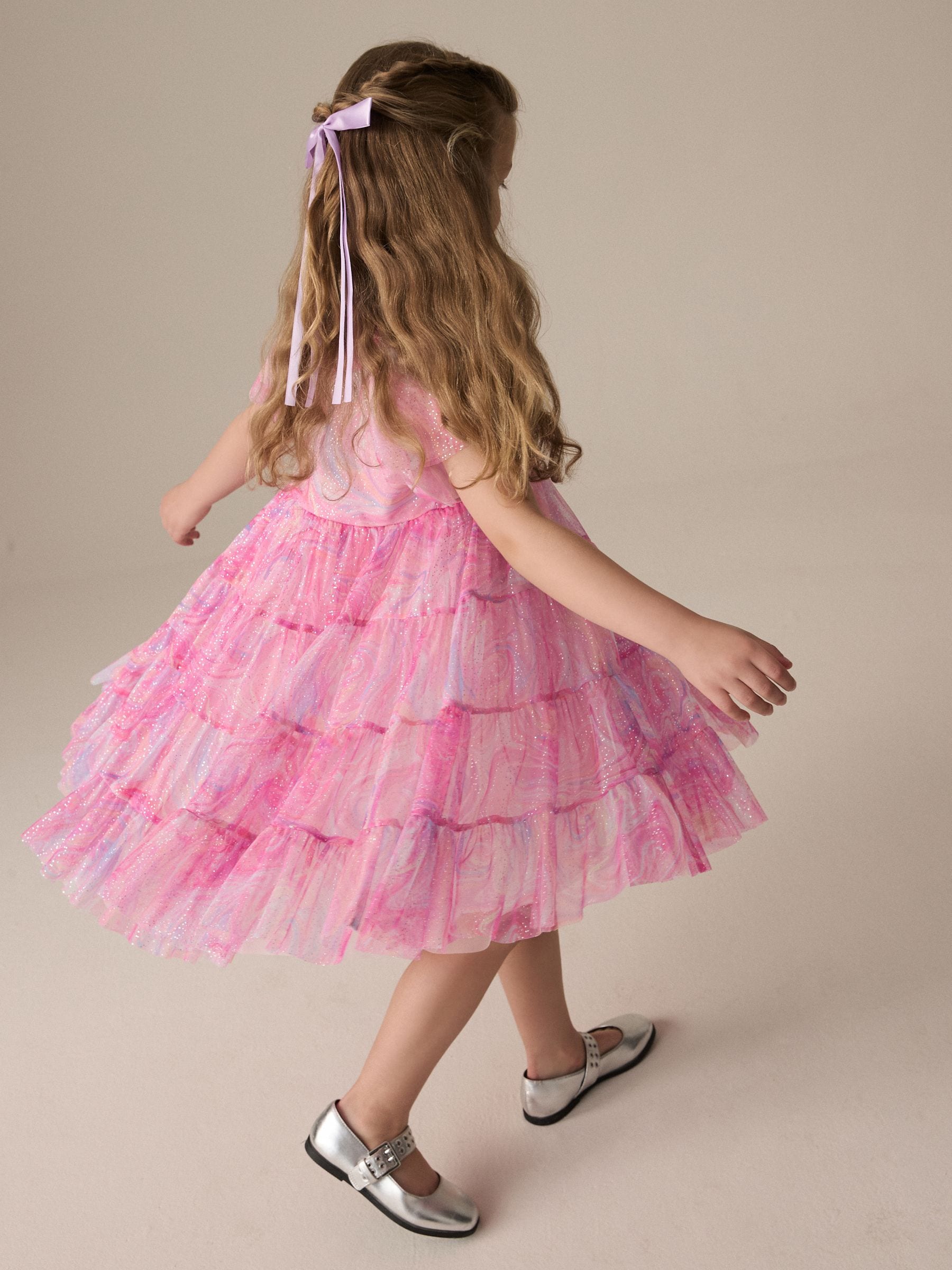 Pink Rainbow Sparkle Mesh Party Dress (3-16yrs)