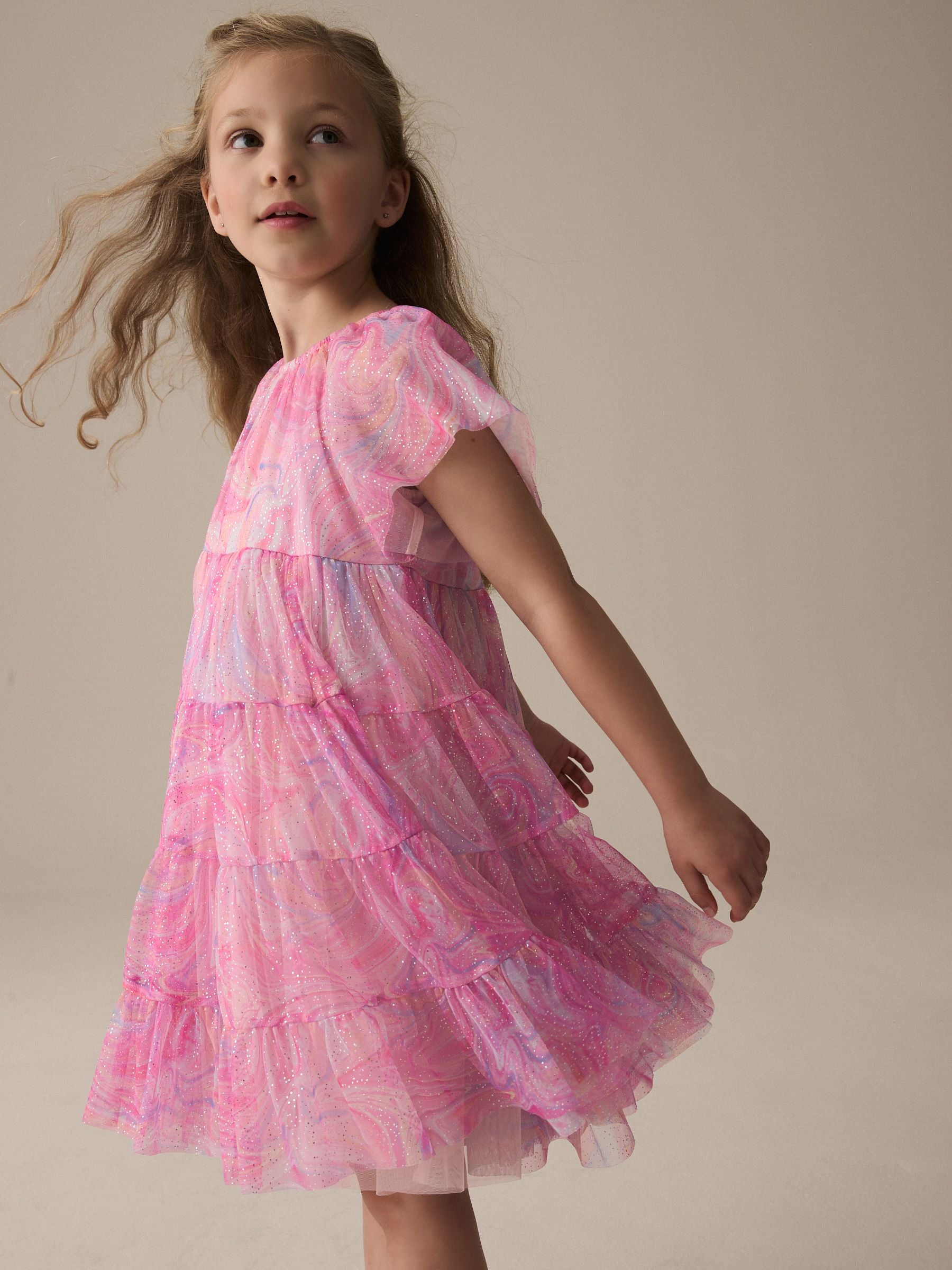 Pink Rainbow Sparkle Mesh Party Dress (3-16yrs)