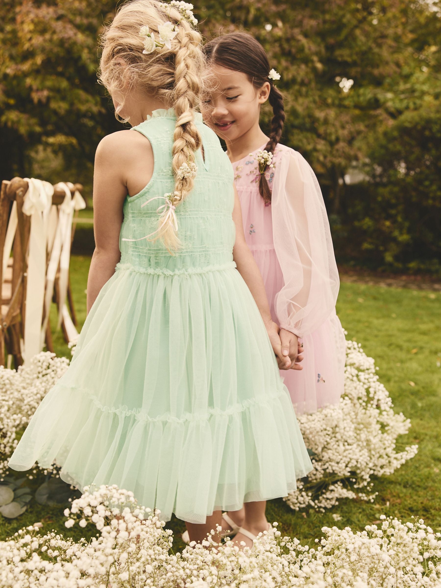 Sage Green Tiered Mesh & Lace Bridesmaid Dress (3-16yrs)