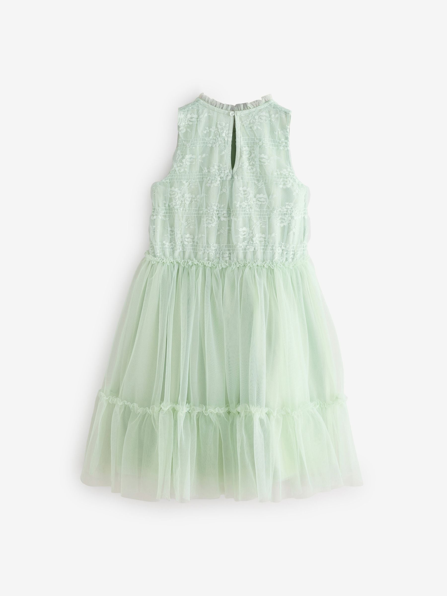 Sage Green Tiered Mesh & Lace Bridesmaid Dress (3-16yrs)