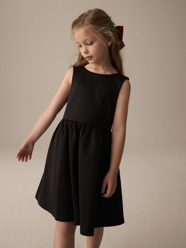 Black Scuba Bow Dress (3-16yrs)