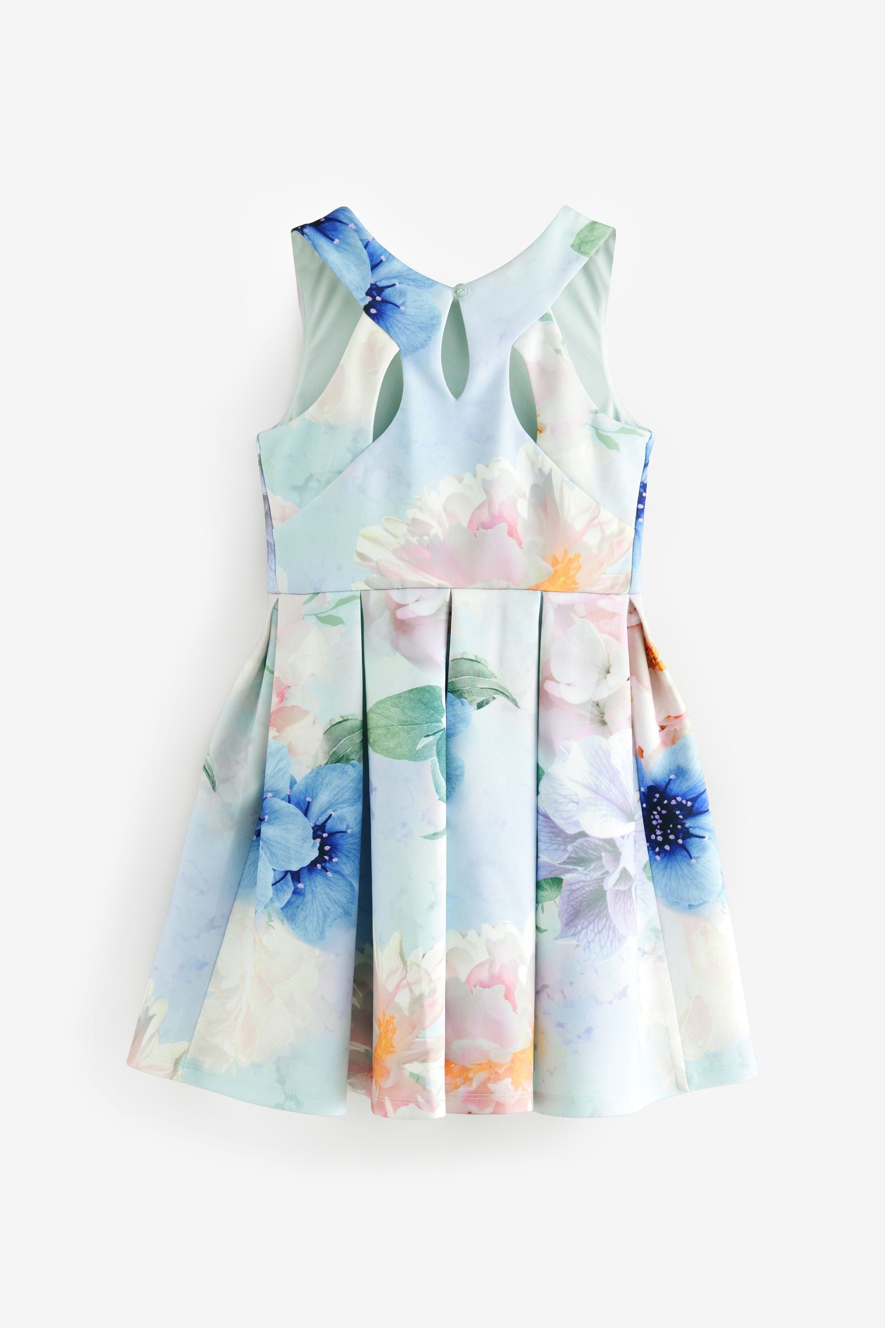 Blue Floral Cut Out Detail Scuba Occasion Dress (1.5-16yrs)