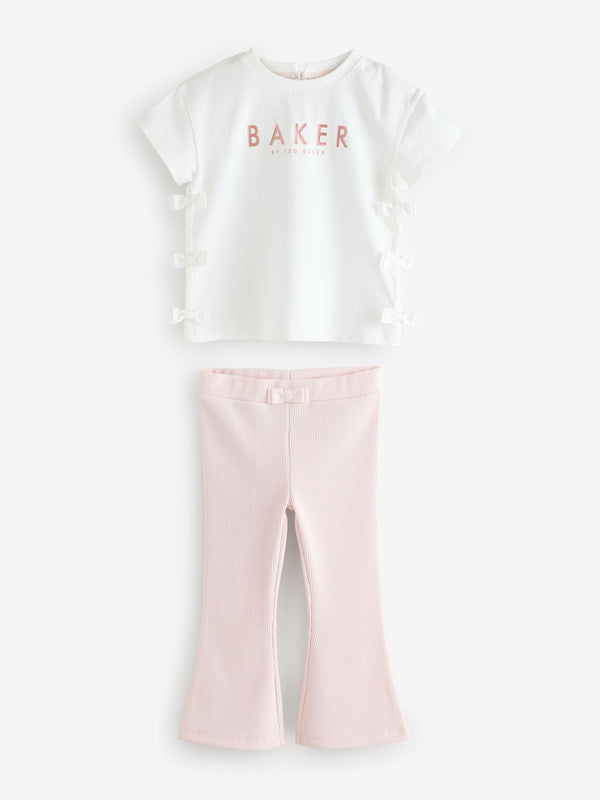 Baker by Ted Baker Pink Bow Detail T-Shirt and Flare Set