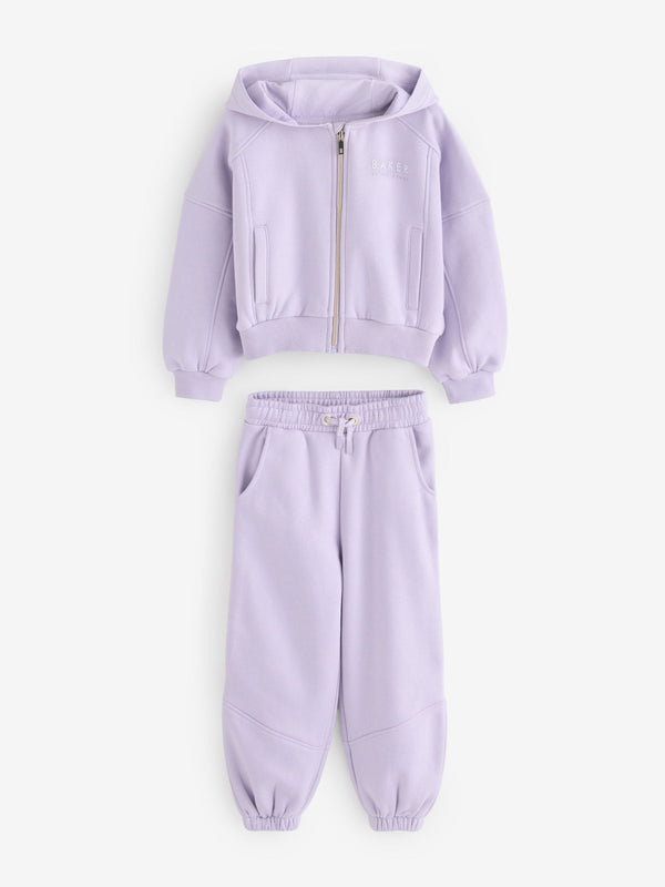 Baker by Ted Baker Purple Back Print Zip-Through Hoodie and Jogger Set