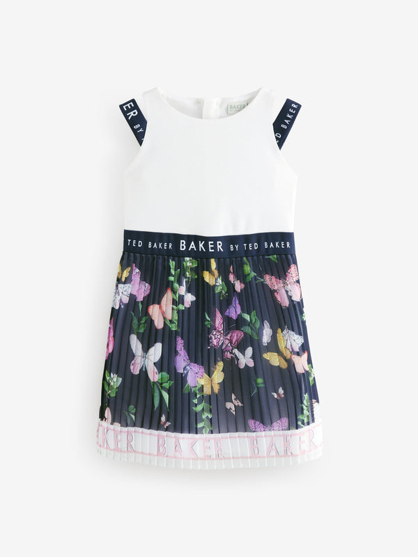 Baker by Ted Baker Navy Floral Double Strap Chiffon Pleat Mockable Dress