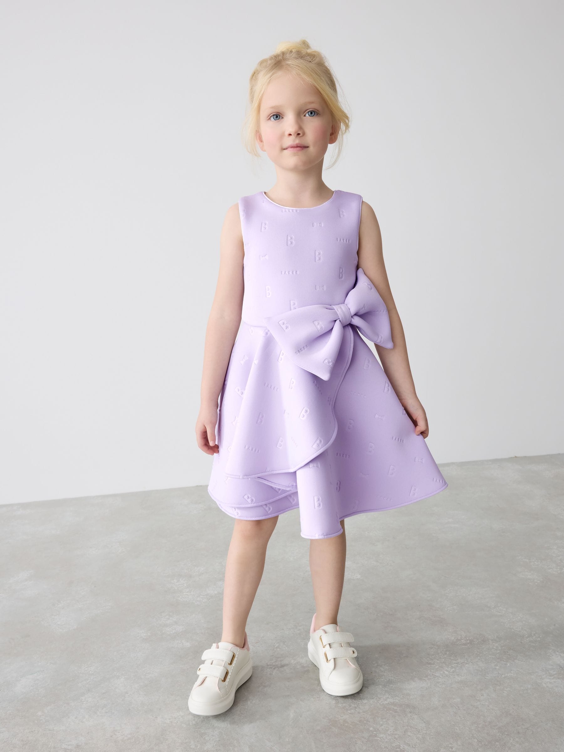 Baker by Ted Baker Lilac Purple Bow Detail Embossed Scuba Dress