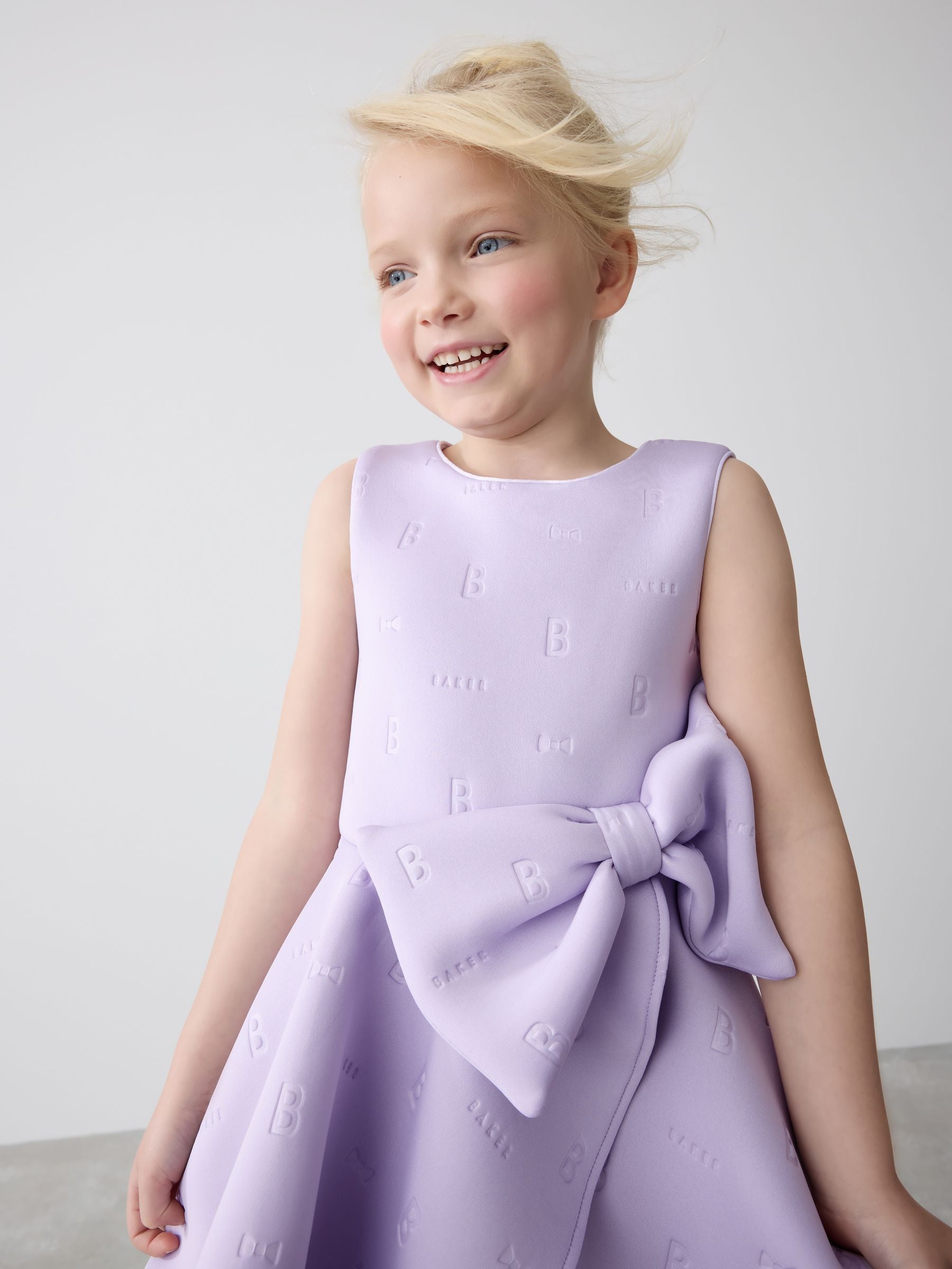 Baker by Ted Baker Lilac Purple Bow Detail Embossed Scuba Dress