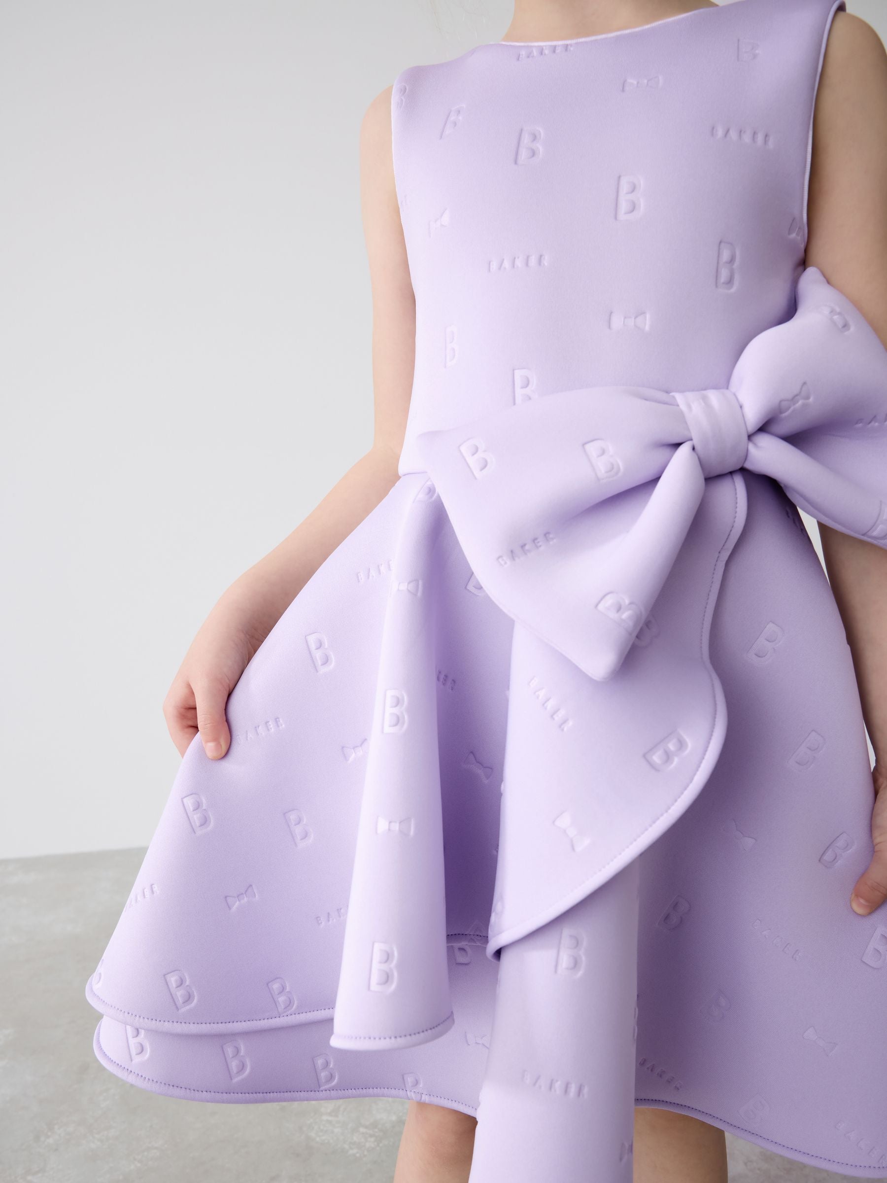 Baker by Ted Baker Lilac Purple Bow Detail Embossed Scuba Dress