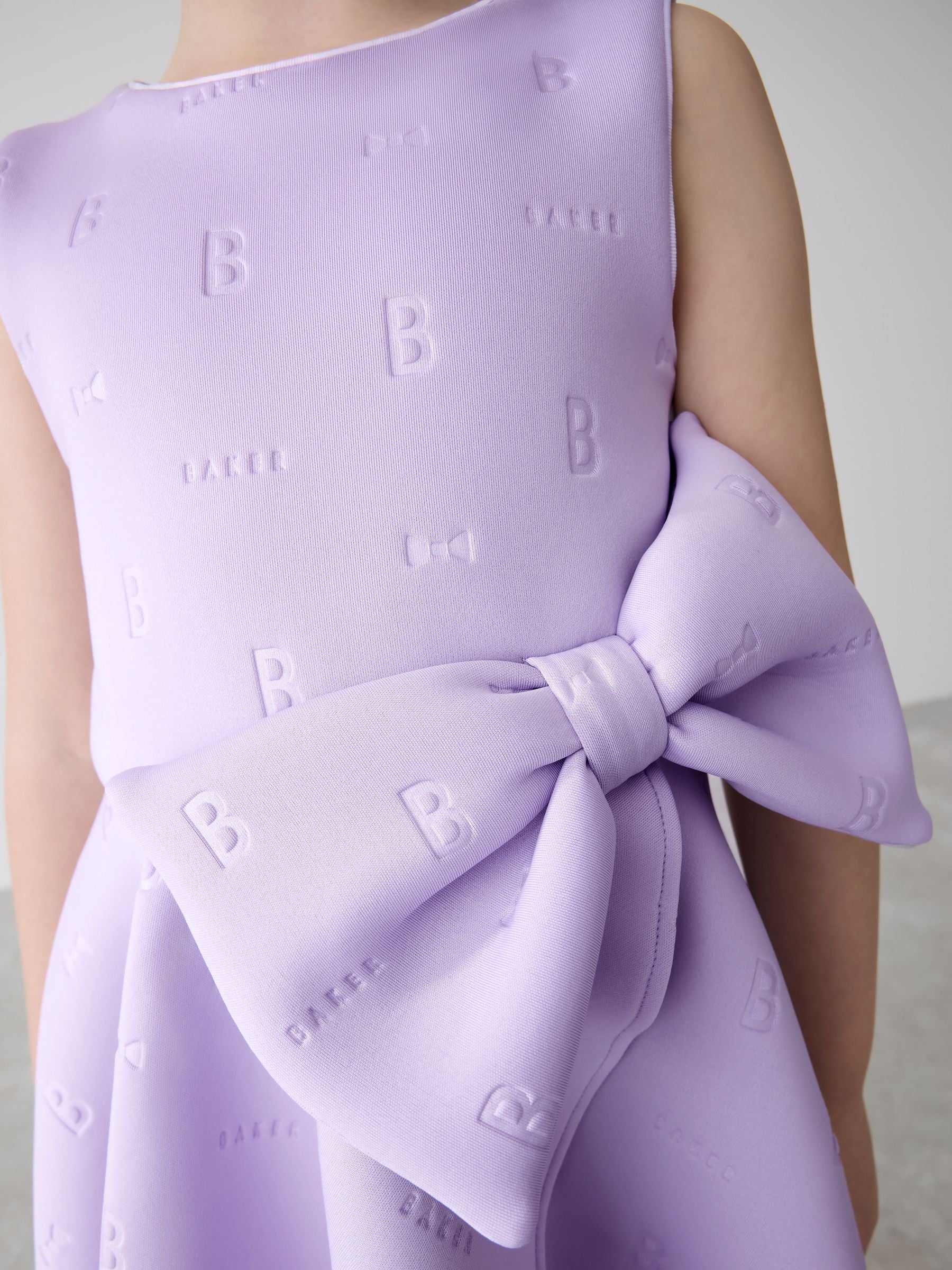 Baker by Ted Baker Lilac Purple Bow Detail Embossed Scuba Dress