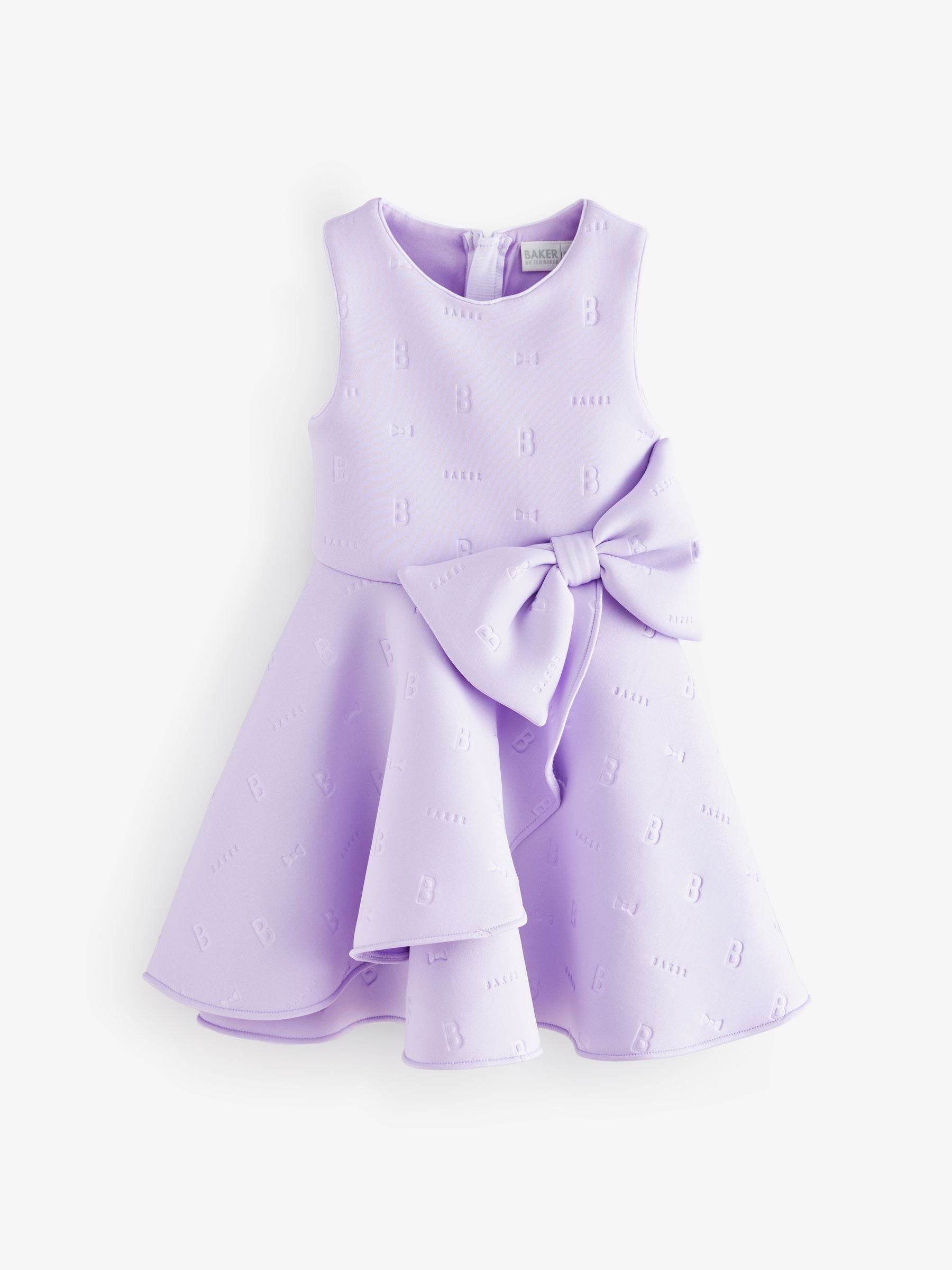 Baker by Ted Baker Lilac Purple Bow Detail Embossed Scuba Dress