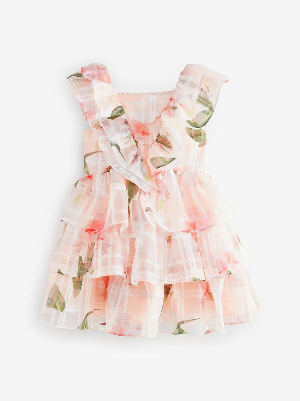 Baker by Ted Baker Pink Floral Burnout Frill Tier Dress