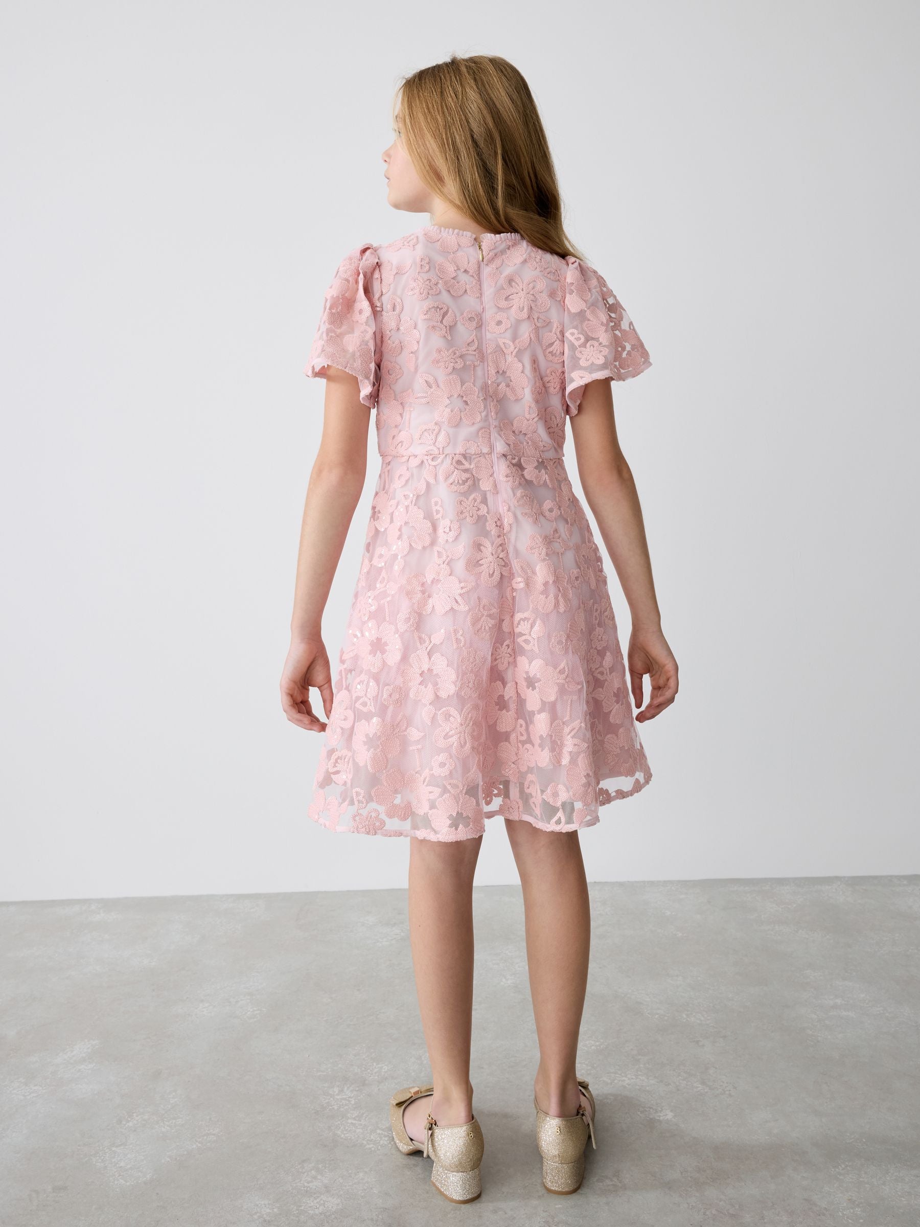 Baker by Ted Baker Pink All-Over Sequin Floral Pattern Dress