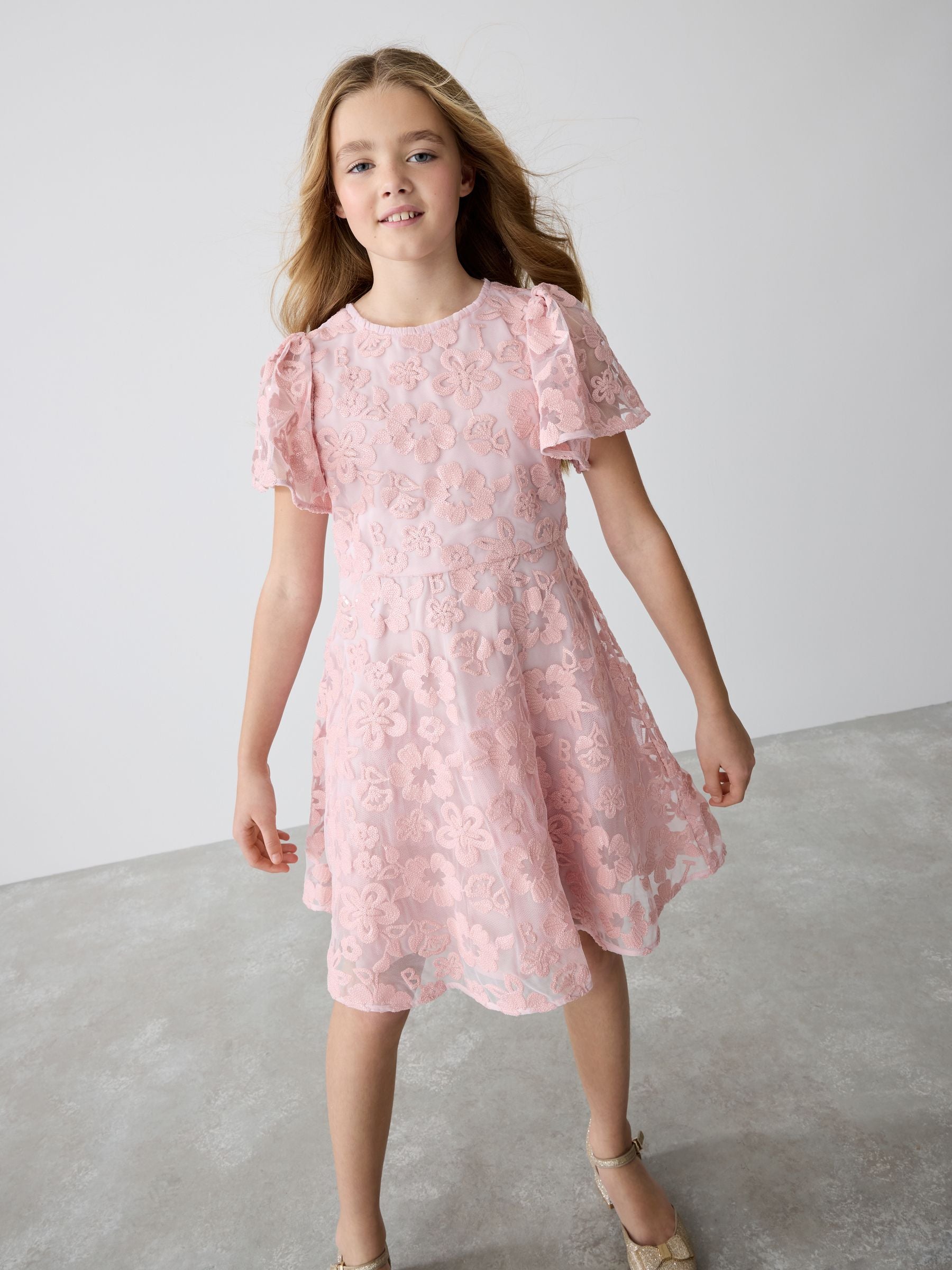 Baker by Ted Baker Pink All-Over Sequin Floral Pattern Dress