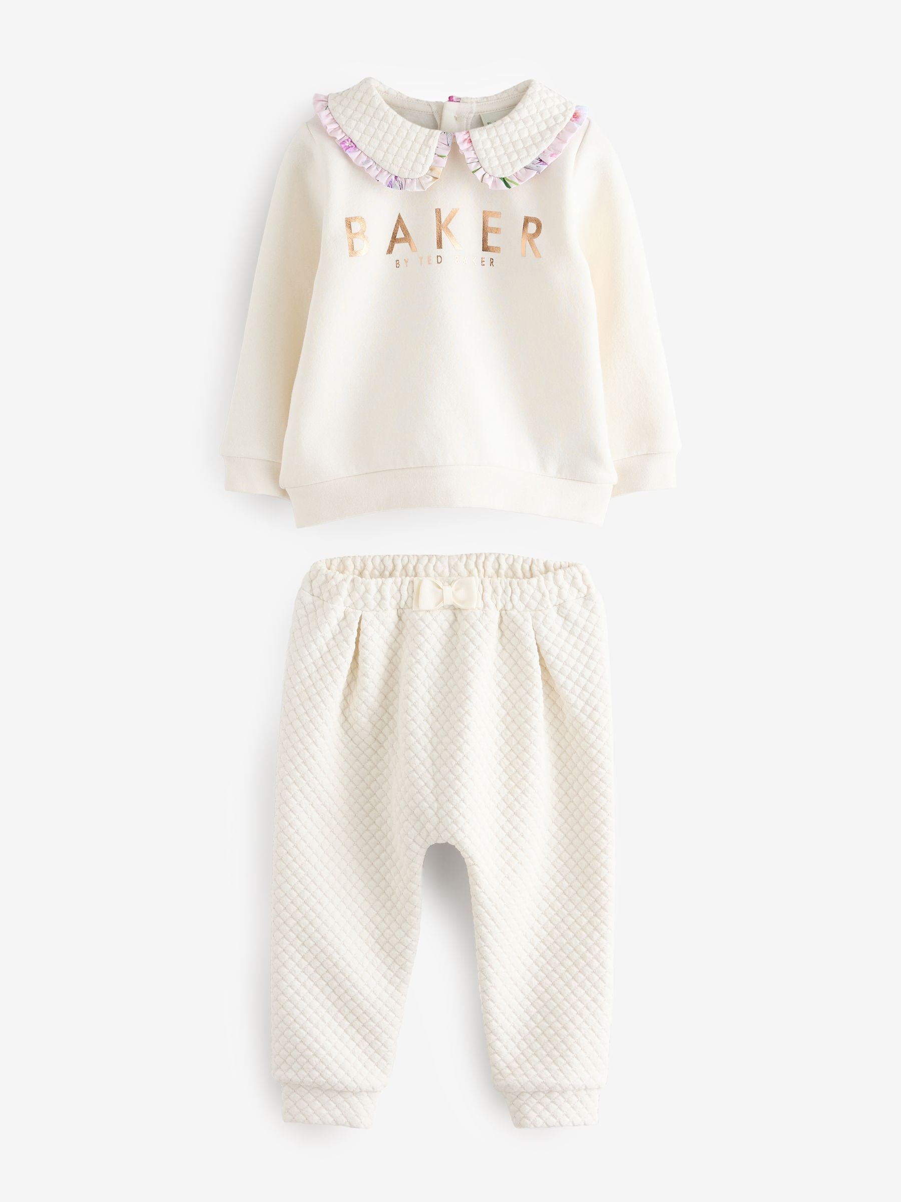 Baker by Ted Baker Cream Quilted Collar Detail Sweatshirt and Joggers Set