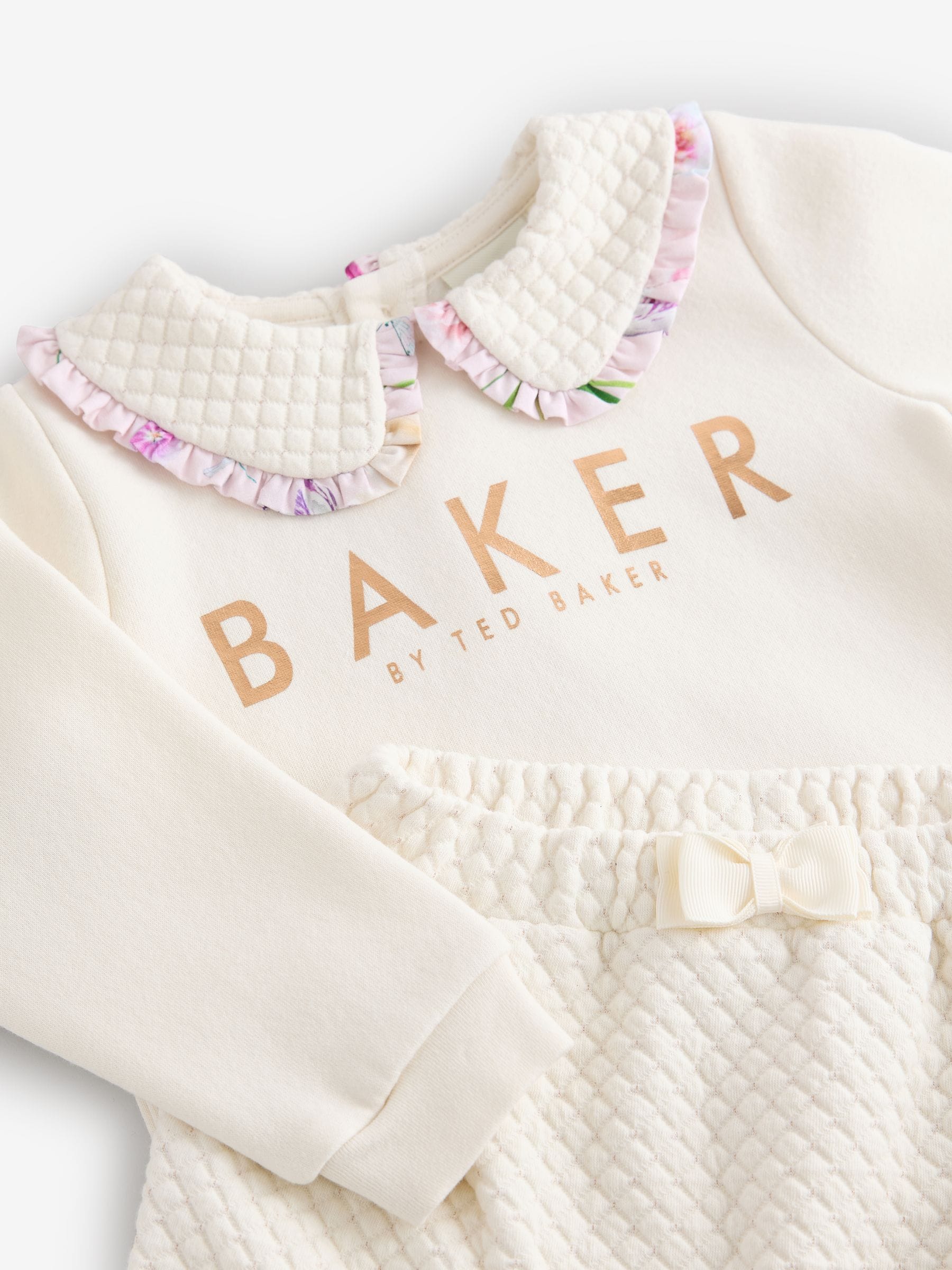 Baker by Ted Baker Cream Quilted Collar Detail Sweatshirt and Joggers Set