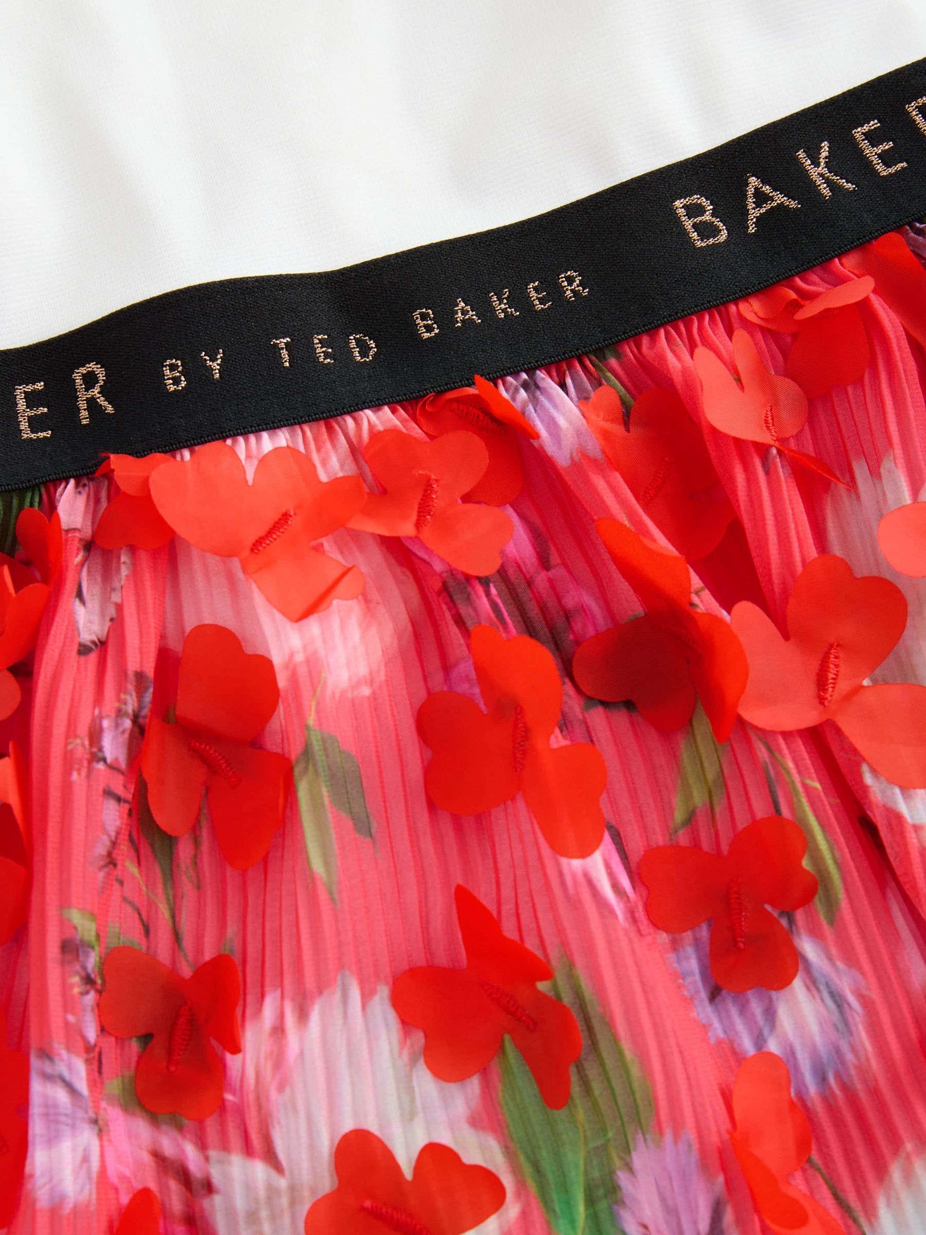 Baker by Ted Baker Red Foral Pleated Mockable Dress