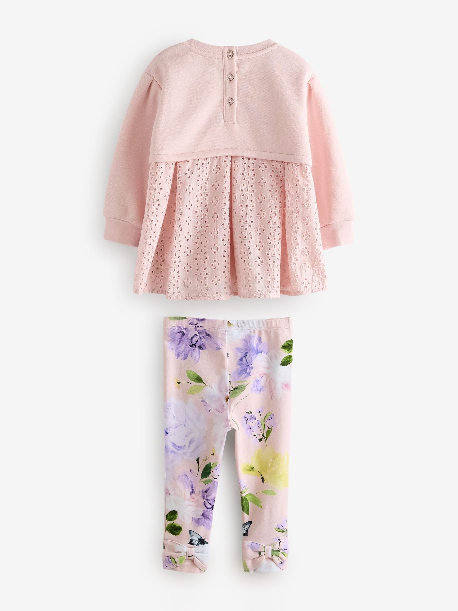 Baker by Ted Baker Pink Broiderie Detail Sweatshirt and Floral Print Leggings Set