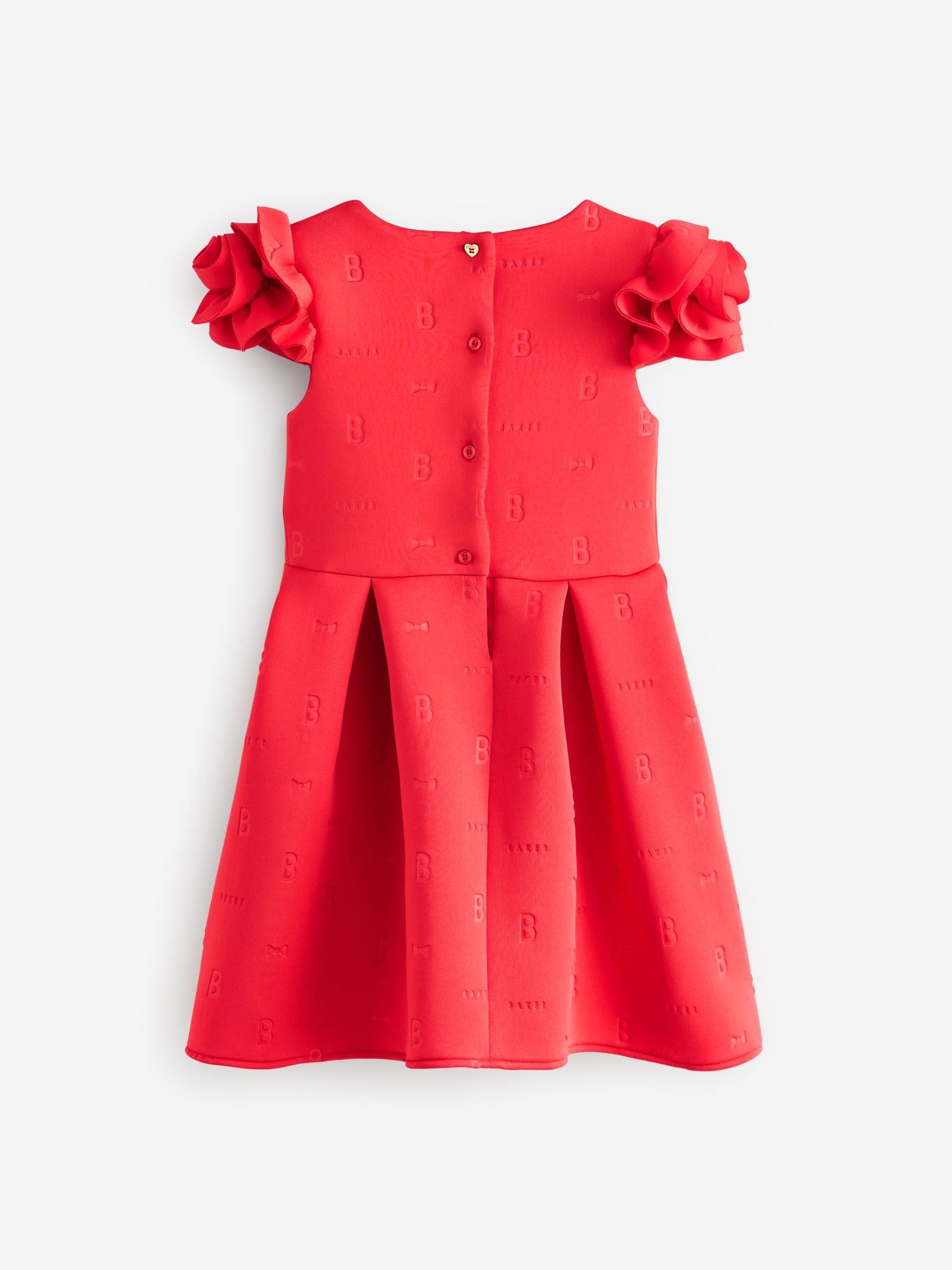 Baker by Ted Baker Red Rose Sleeve Detail Embossed Scuba Dress