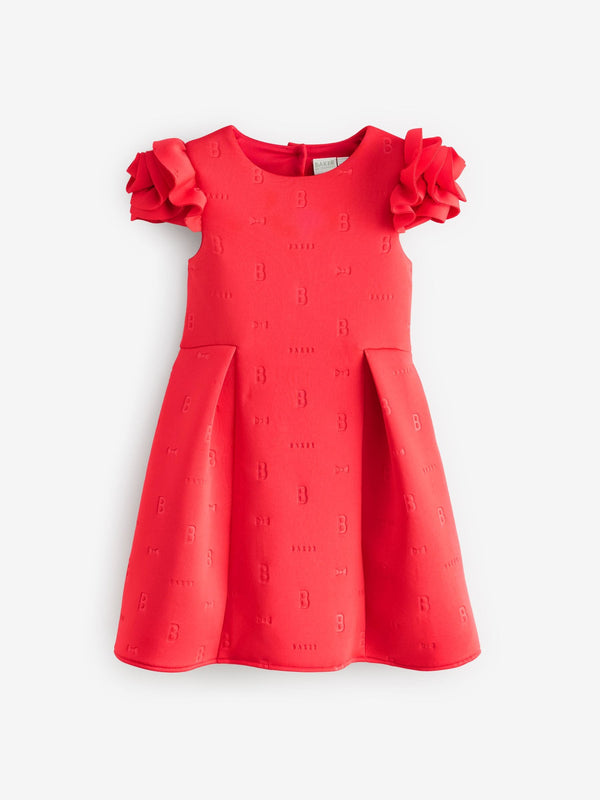 Baker by Ted Baker Red Rose Sleeve Detail Embossed Scuba Dress