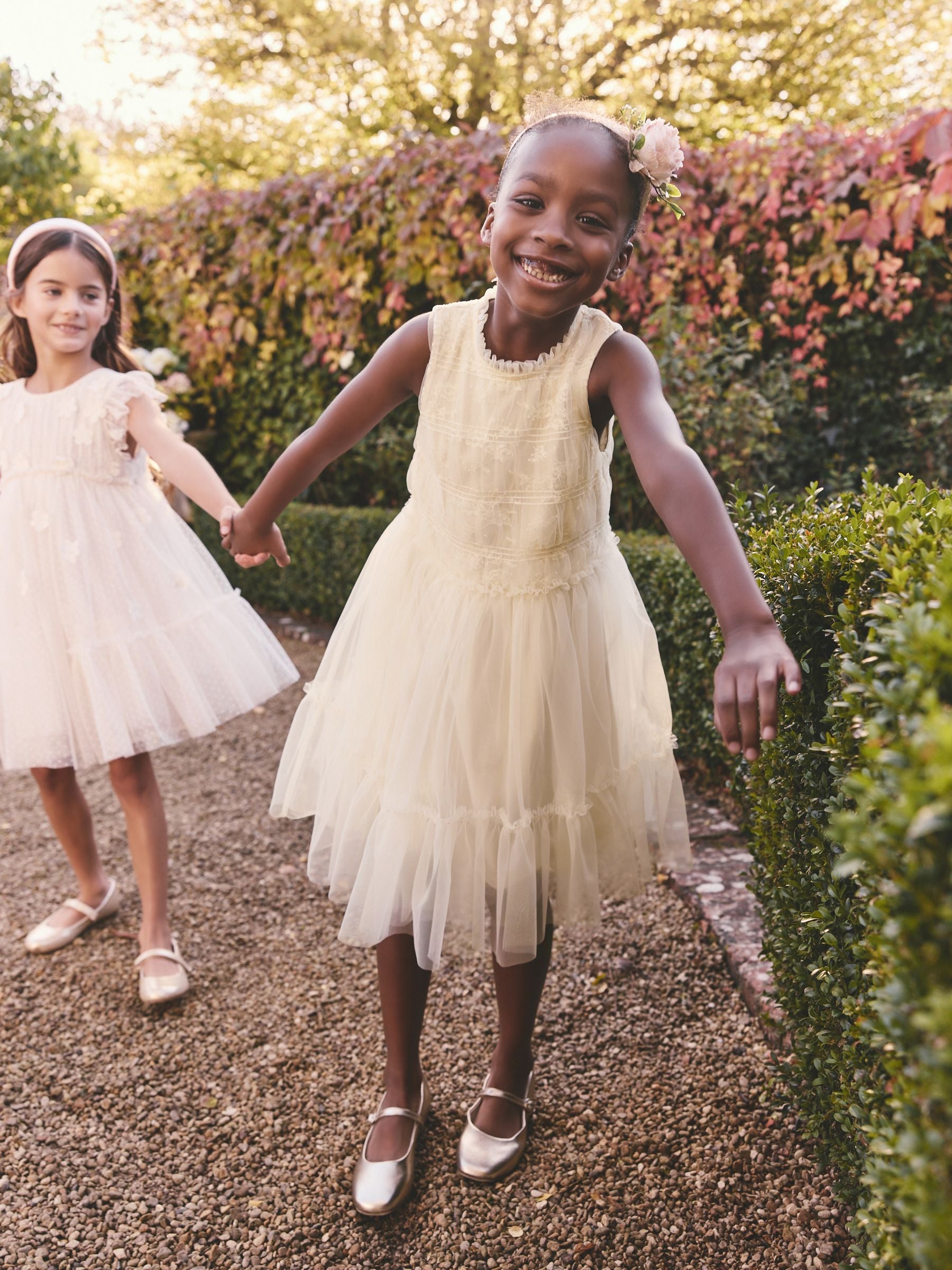 Ecru White Tiered Mesh & Lace Bridesmaid Dress (3-16yrs)