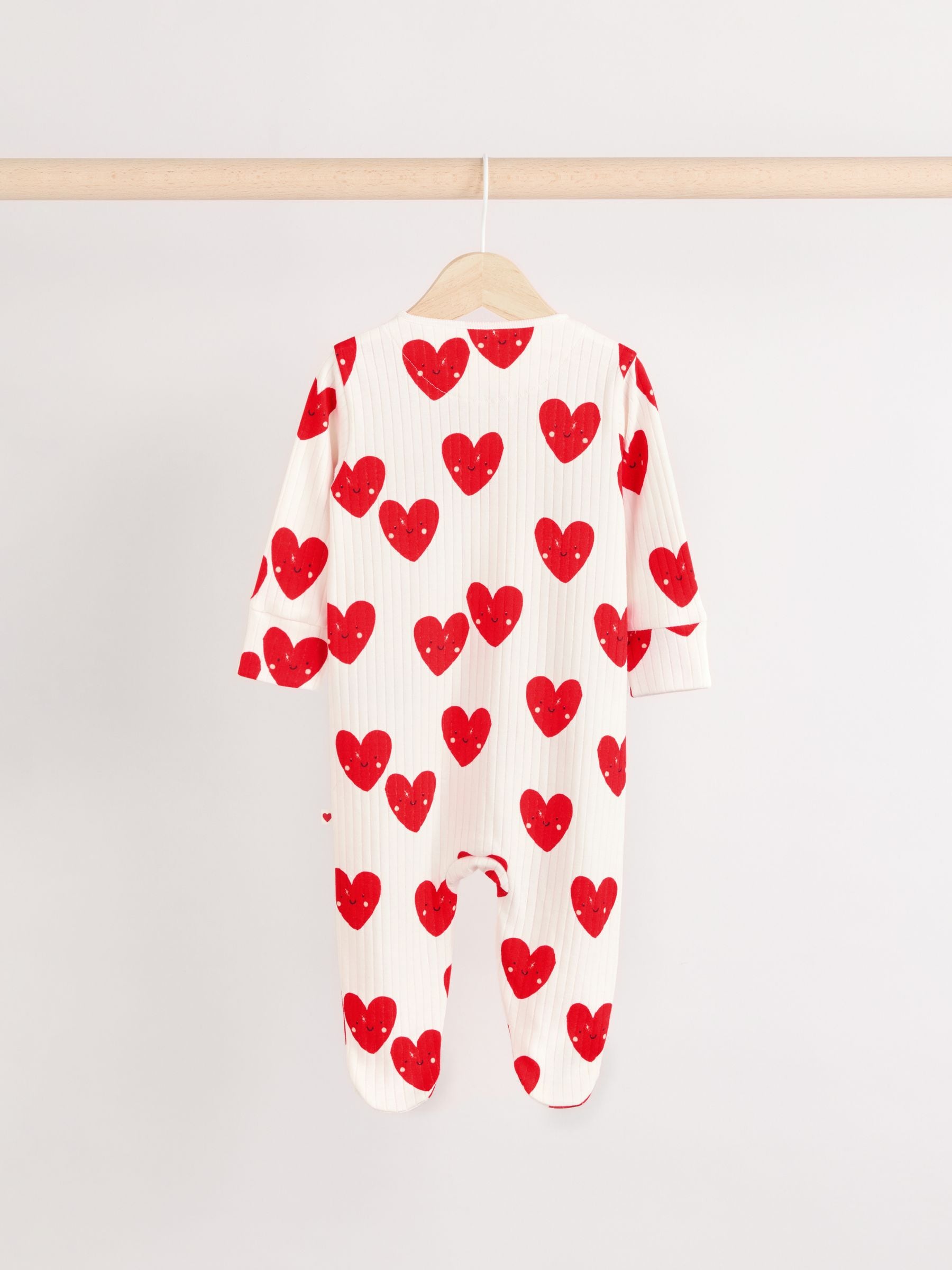 Red Valentines Two Way Zip Baby 100% Cotton Sleepsuits 3 Pack (0-2yrs)