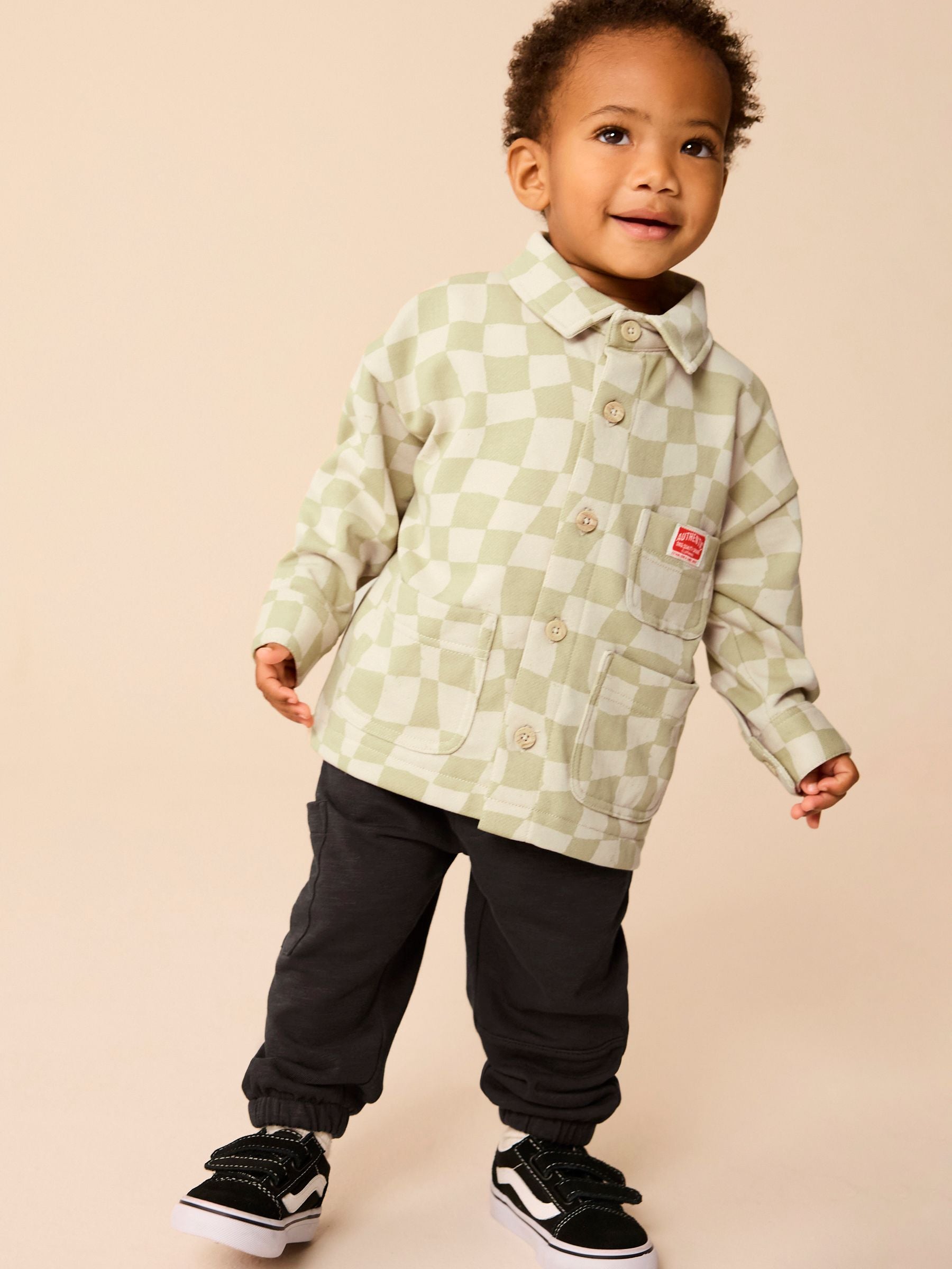 Sage Green Checkerboard 100% Cotton Jersey Shirt and Joggers Set (3mths-7yrs)